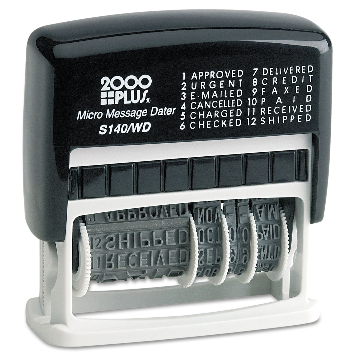 2000 Plus 12-In-1 Self-Inking Date And Phrase Stamp, Black Ink (011227)