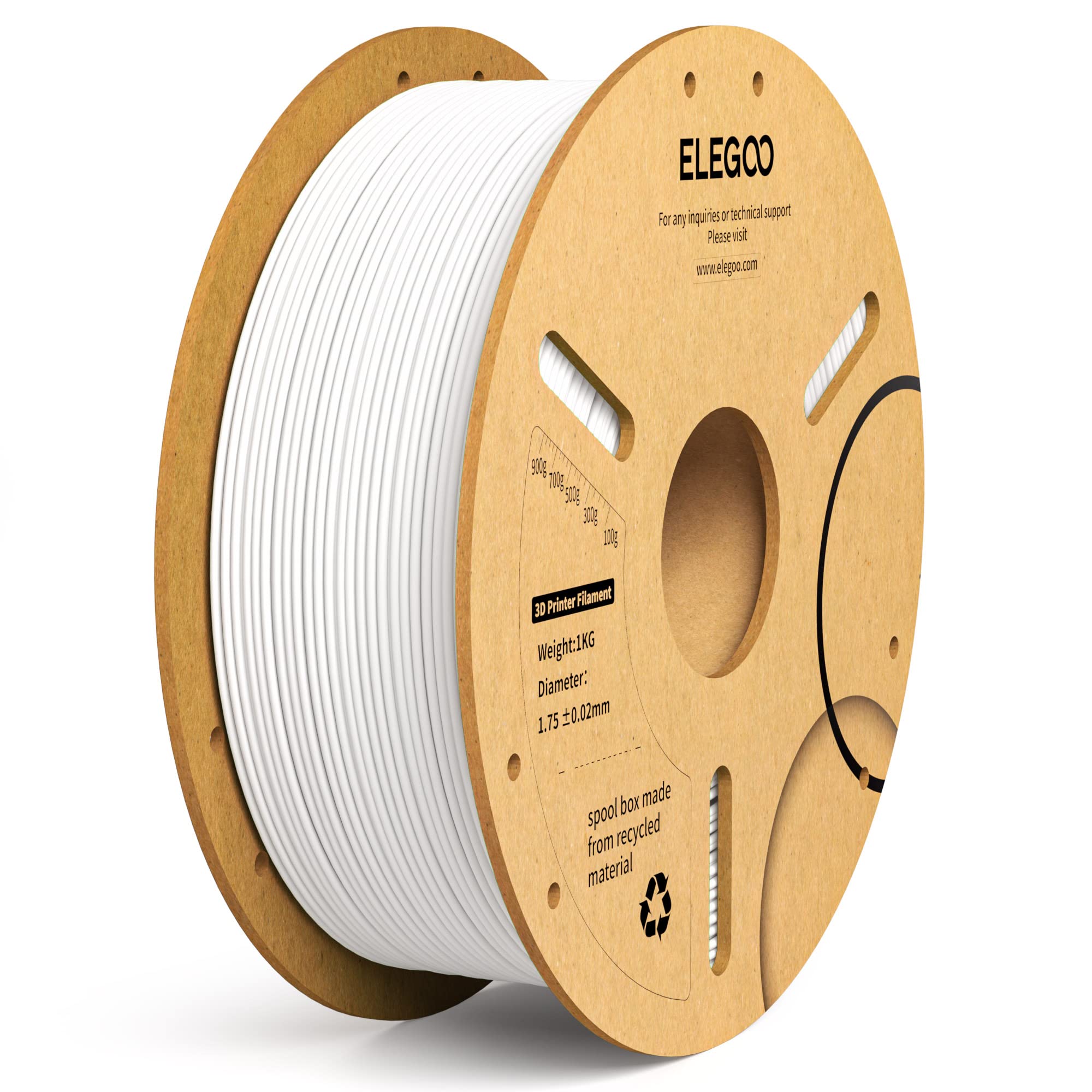 ELEGOOPLA+ Filament 1.75mm, 3D Printer Filament, Dimensional Accuracy +/- 0.02 mm, Tough & High Strength, Compatible with Most FDM Printers White(1KG/Spool, 2.2 lbs)