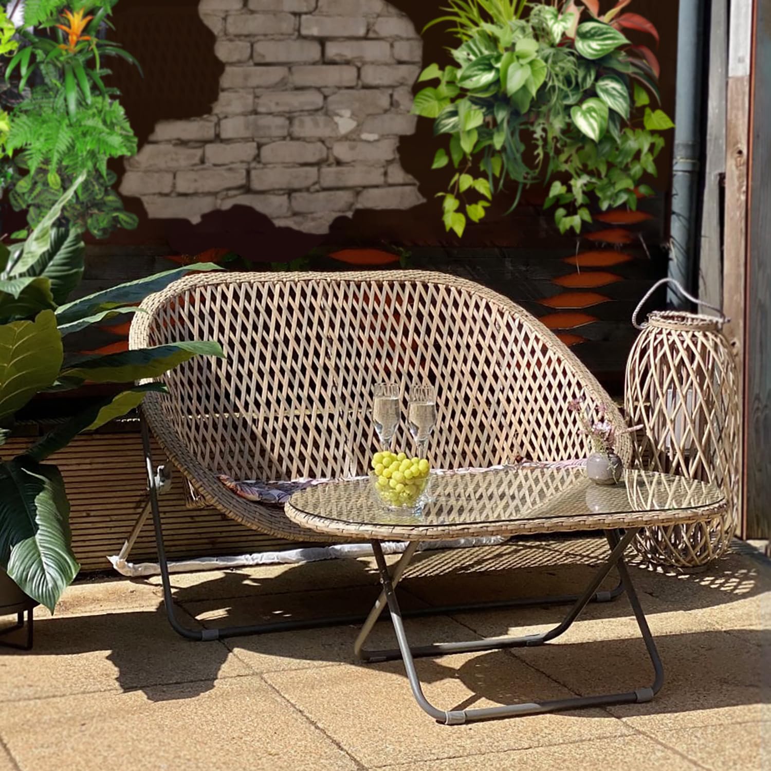 Dawsons Living Faux Rattan Bistro Set - Choice of Colours - Conservatory Garden Patio and Decking Furniture Chairs and Glass Top Table Set (Clay Natural)