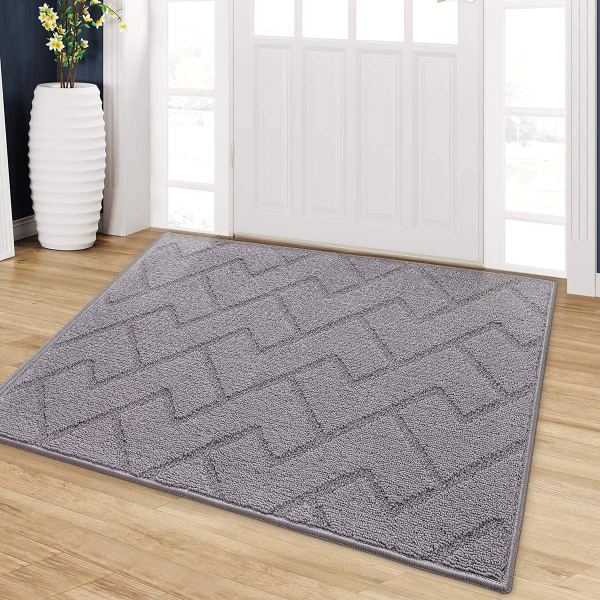 Indoor Doormat, Front Back Door Mat Rubber Backing Non Slip Door Mats 24”x35” Absorbent Resist Dirt Entrance Doormat Inside Floor Mats Area Rug for Entryway Machine Washable Low-Profile (Grey)