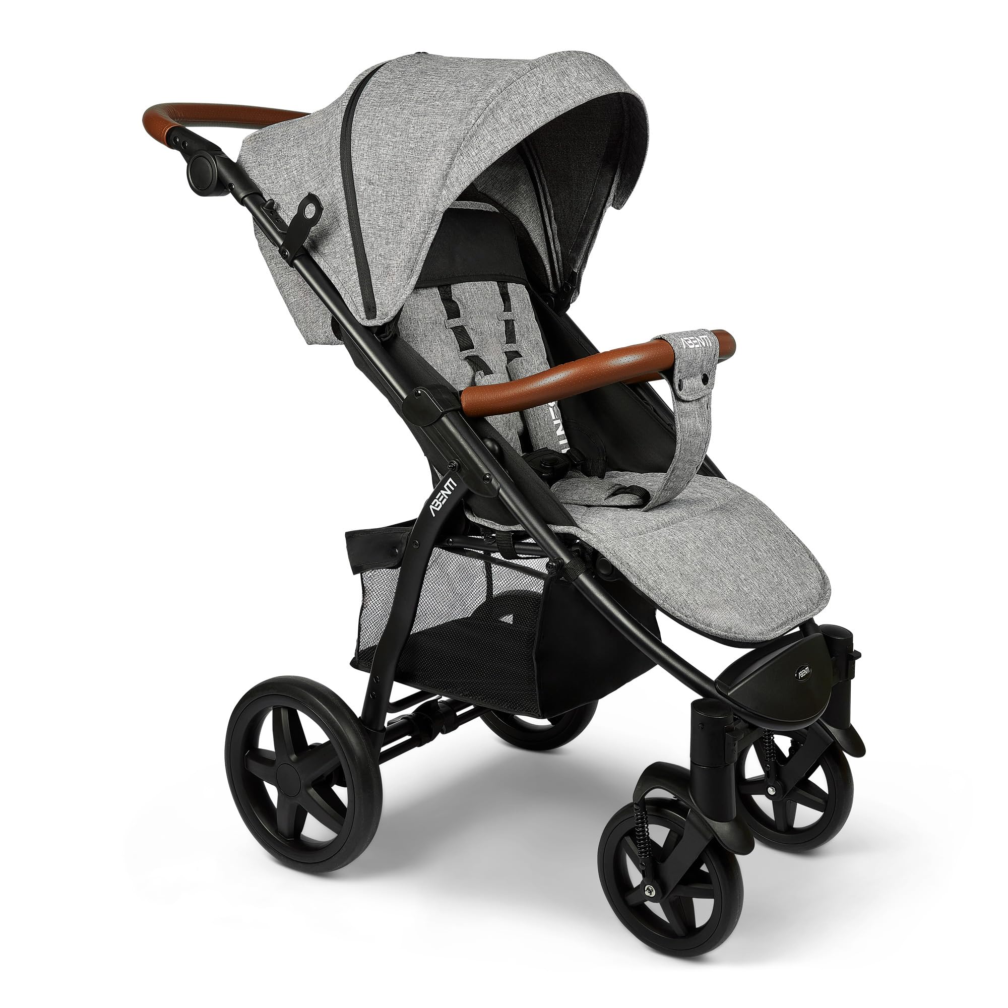 ABENTIABENTI Pushchair Arezzo Pram Stroller Buggy Footmuff Rain Cover Baby Grey