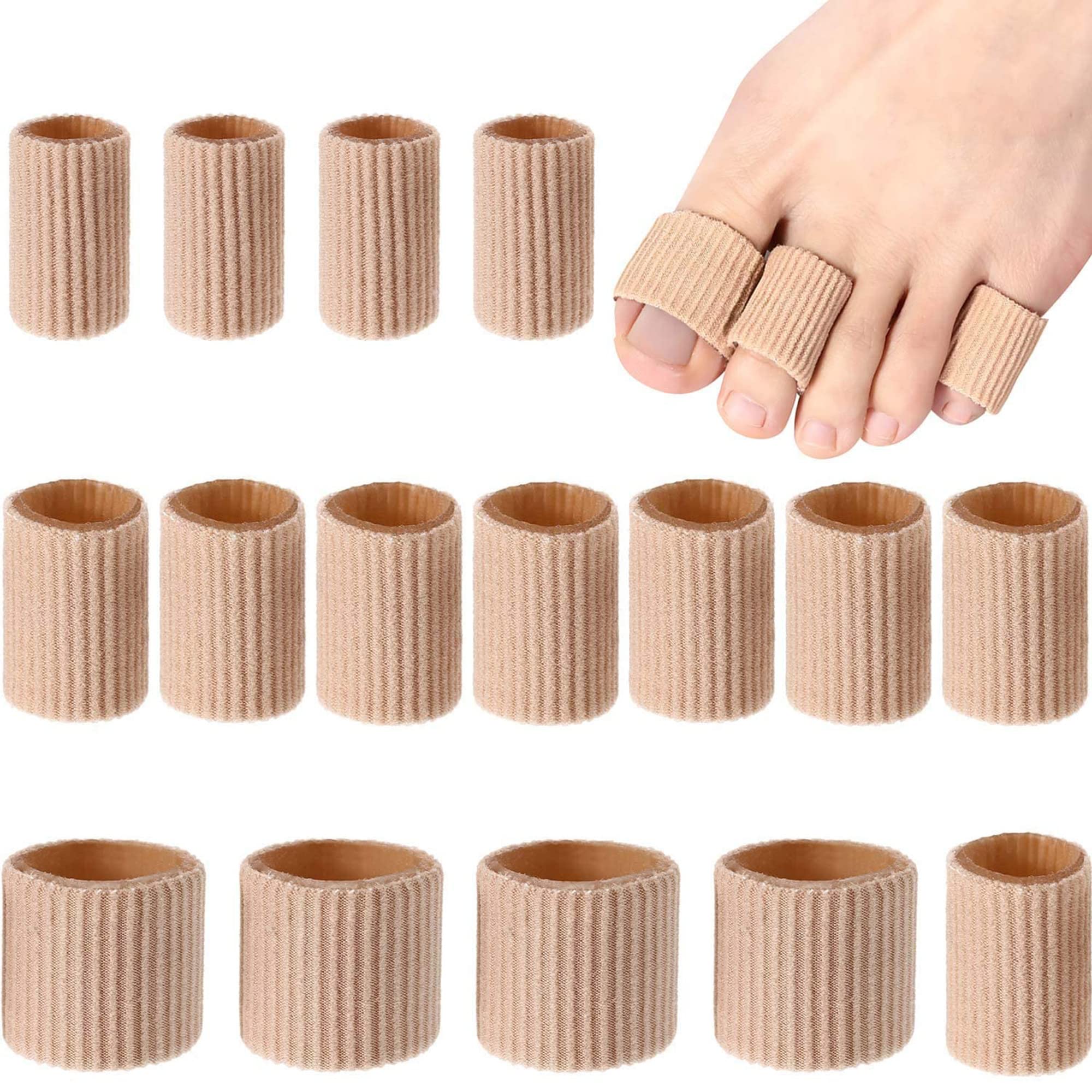 Blulu Toe Cushion Tube Toe Tubes Sleeves Soft Gel Corn Pad Protectors for Cushions Corns, Blisters, Calluses, Toes and Fingers (Mixed Size Toe Cushion Tube, 16 Pieces)