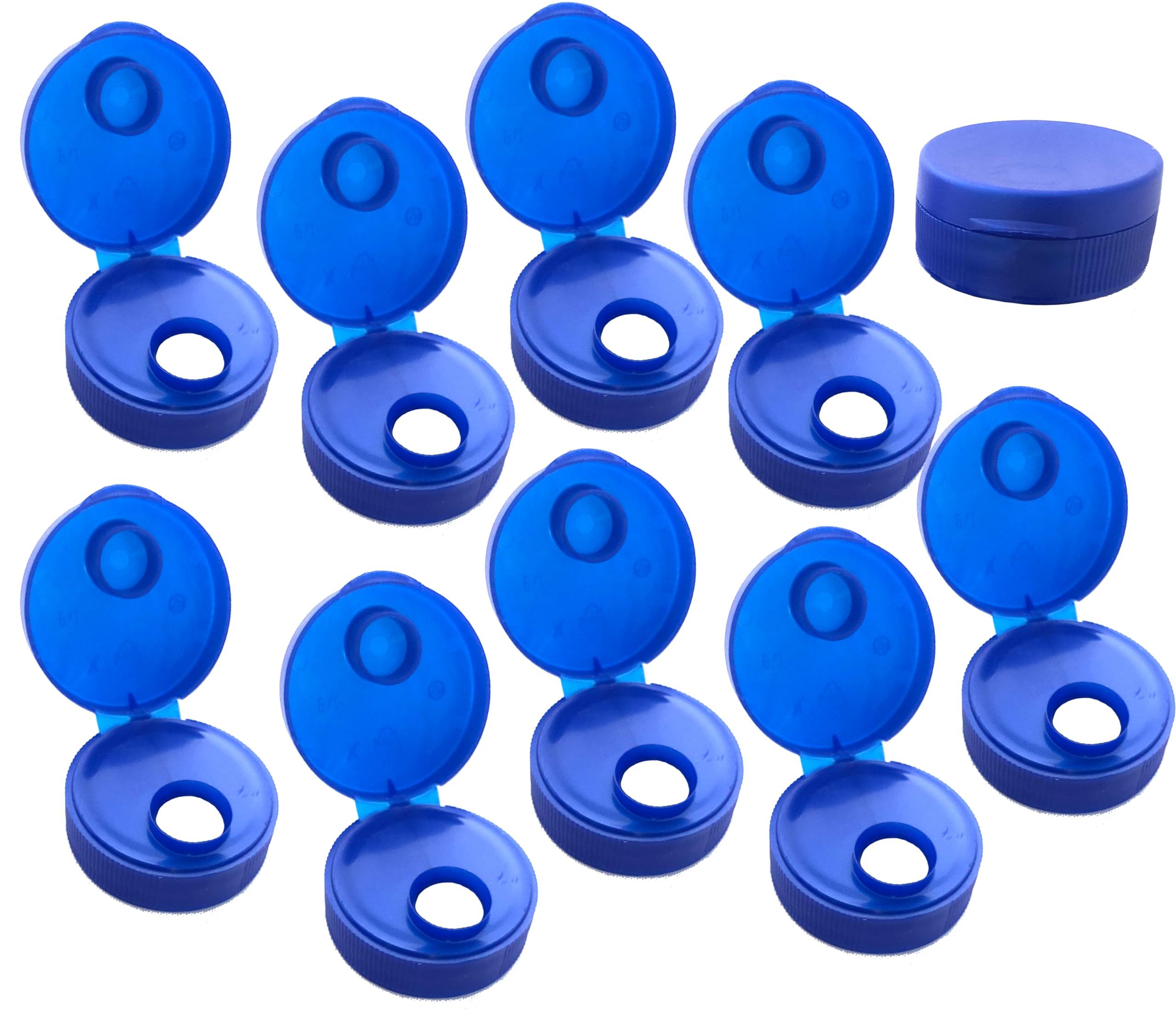 Bottletop Flip Cap hinge closer Blue Bottle Tops Wide Mouth Opening Screw on Lid .5" Orafice (12)