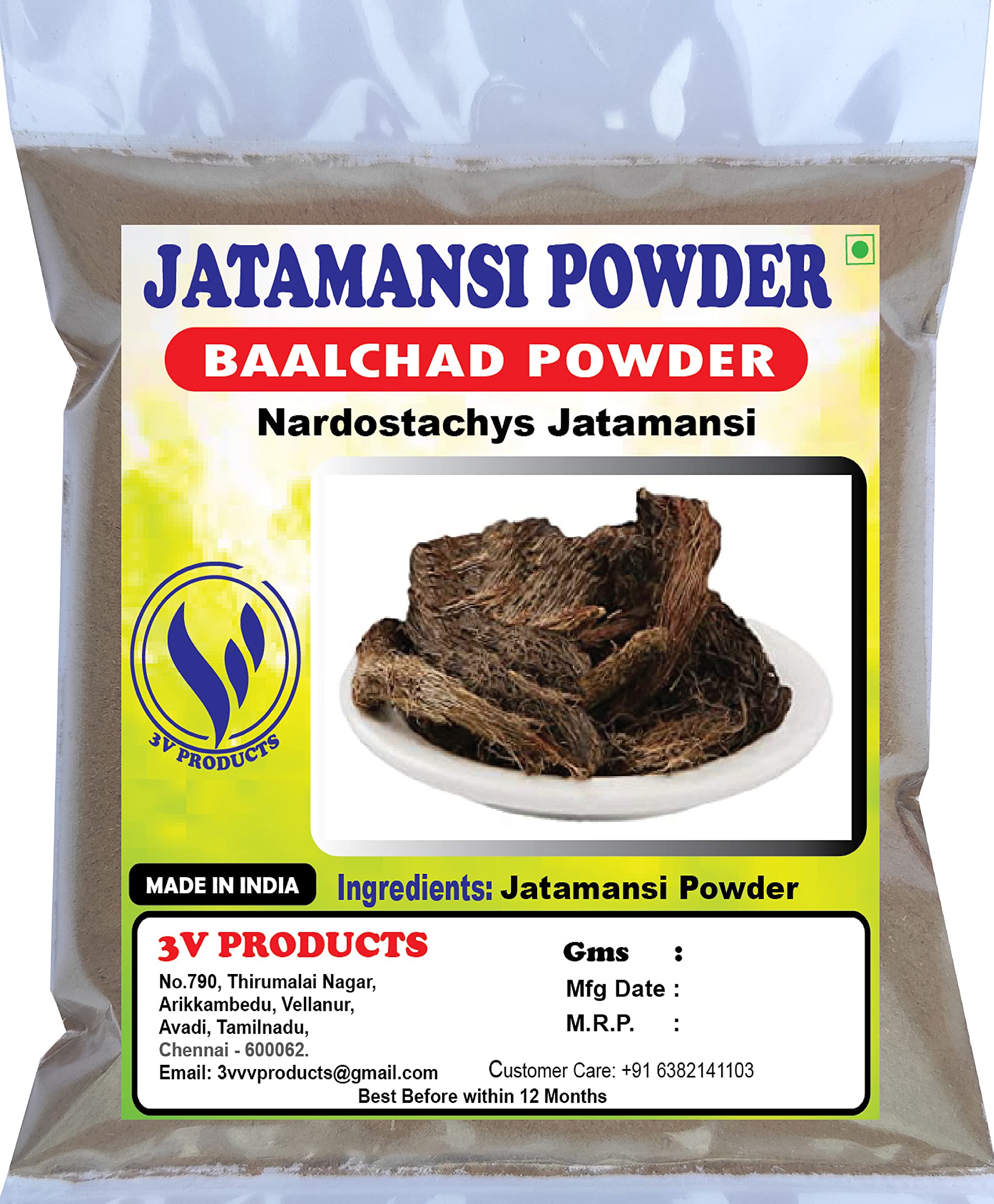 3V PRODUCTS :Jatamansi Powder 100g for Hair & Skin Care | Baalchad | Nardostachys Jatamansi | Balchar Powder (Pack of 1)