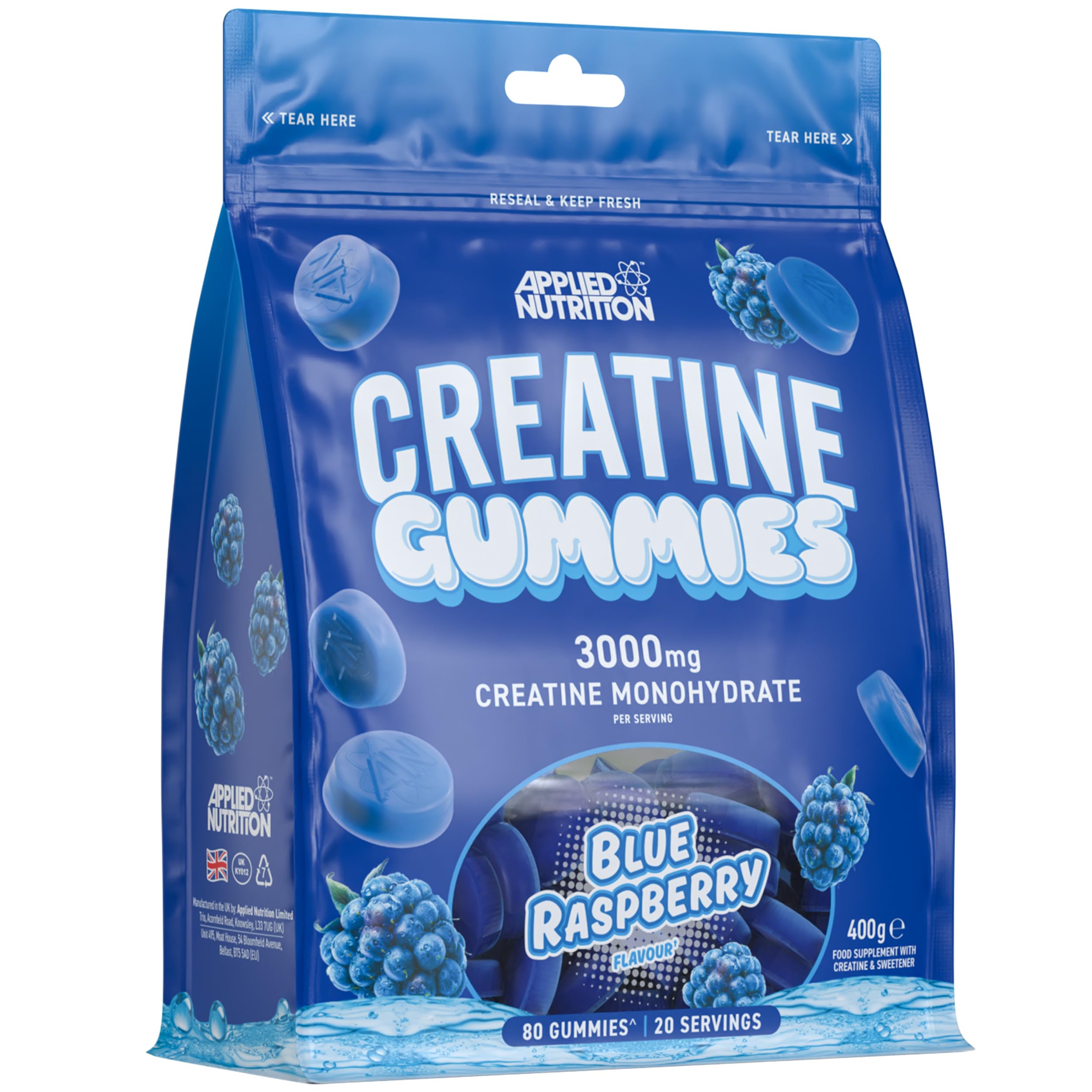 Applied Nutrition Creatine Gummies - 3000mg Creatine Monohydrate per Serving - 80 Chewable Vegan Gummies for Strength, Power & Recovery (20 Servings) (Blue Raspberry)