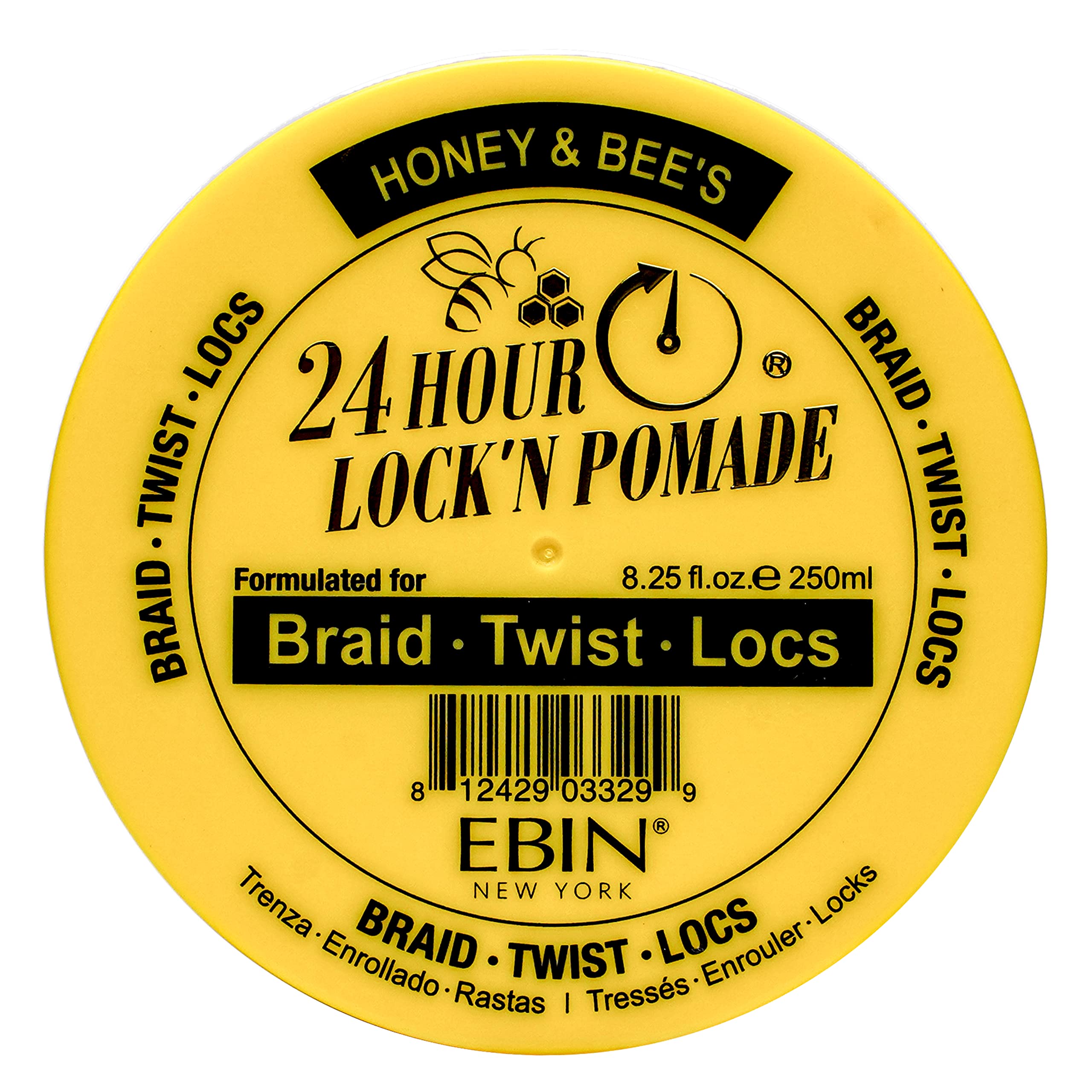 EBIN NEW YORK24 HOUR LOCK'N POMADE Braid Formula, Honey & Bee’s, 8.25 Oz | Great for Braiding, Twisting, Edges, No Residue, No Flaking, Extreme Firm Hold, High Shine, Honey Scented