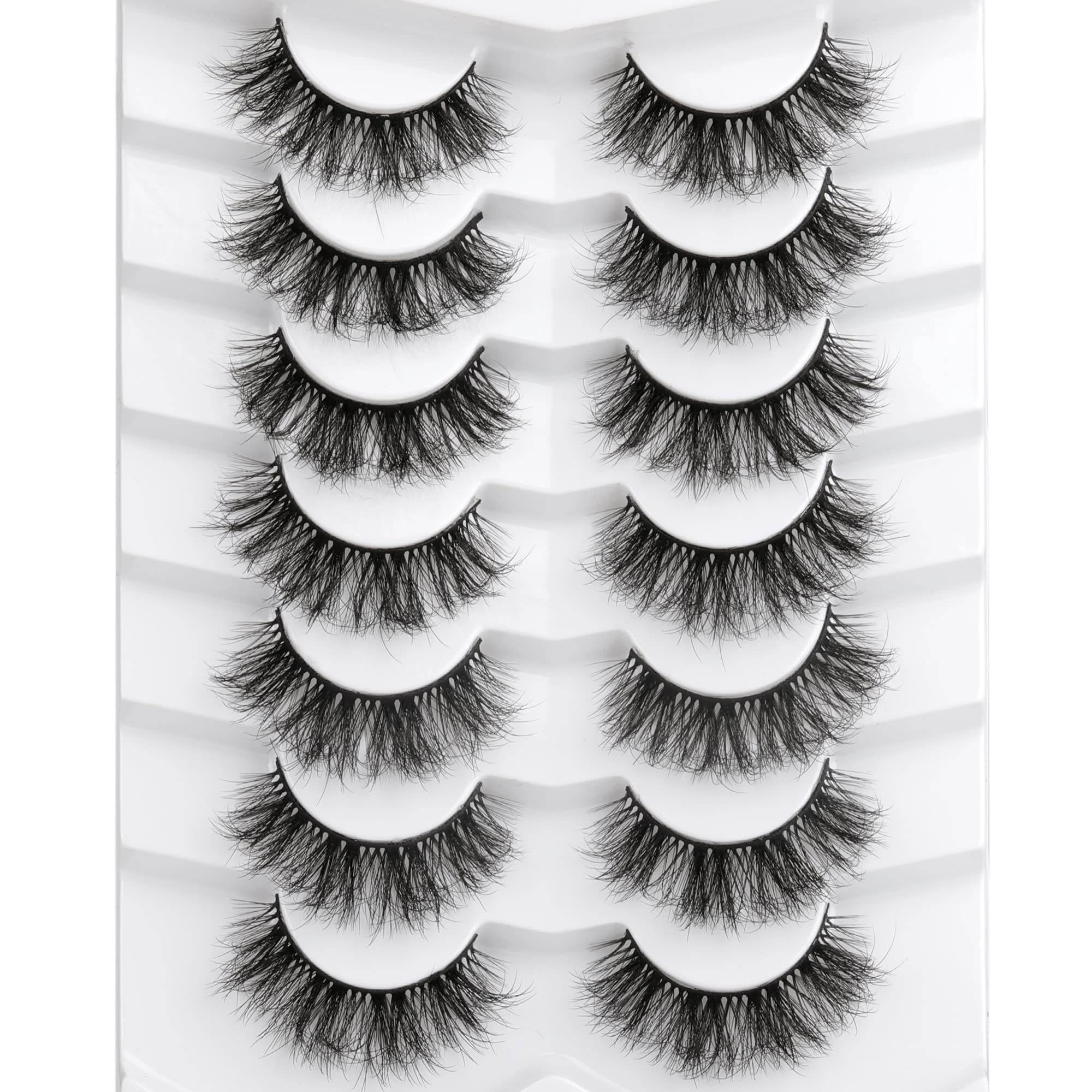 ALICROWN Eyelashes 6D Faux Mink Lashes Fluffy False Eyelashes 7 Pairs False Eyelashes Wispy 17mm Natural Lashes Soft Reusable Fake Eyelashes