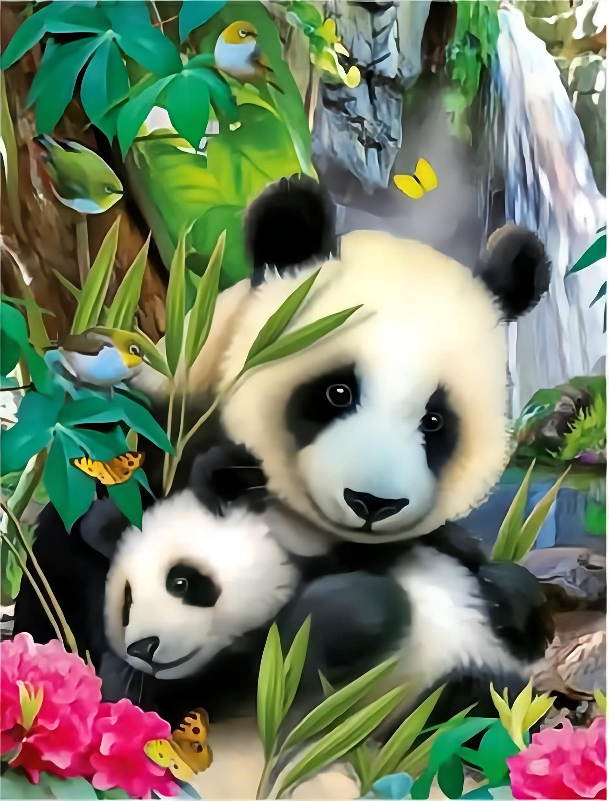 YWKJDDM 5D Diamond Painting Full Drill, Panda Round Full Drill Diamond Embroidery Kits 5D DIY Diamond Art for Home Wall Decor 30 × 40 cm