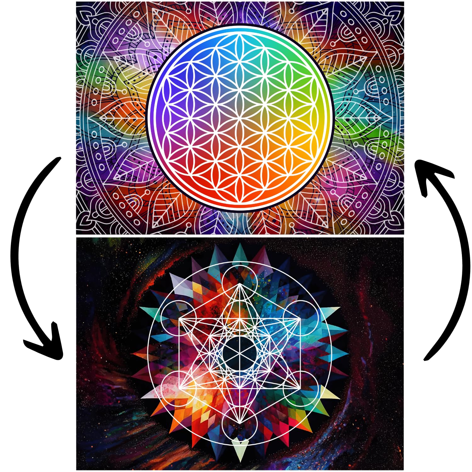 Flower of Life to Purify and Refill Stones (Recto) and Metatron Cube (Back) – A4 Size – 1 Single Sheet Laminated and Printed in France