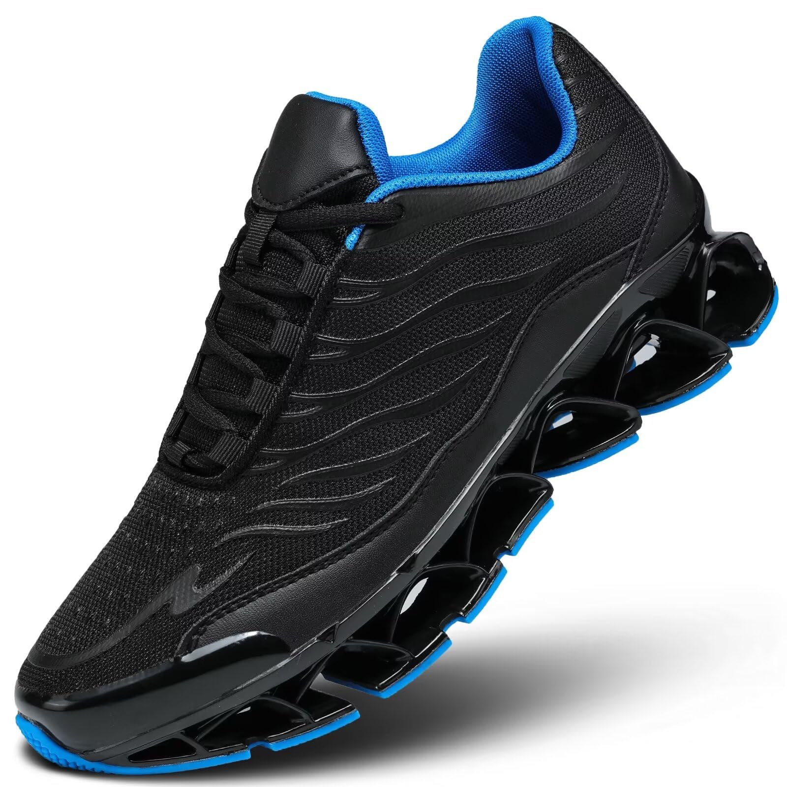 HetohecMens Fashion Sneakers Running Walking Blade Shoes Lace Up Casual Comfortable Work Tennis Sport Athletic Trainers Black Blue