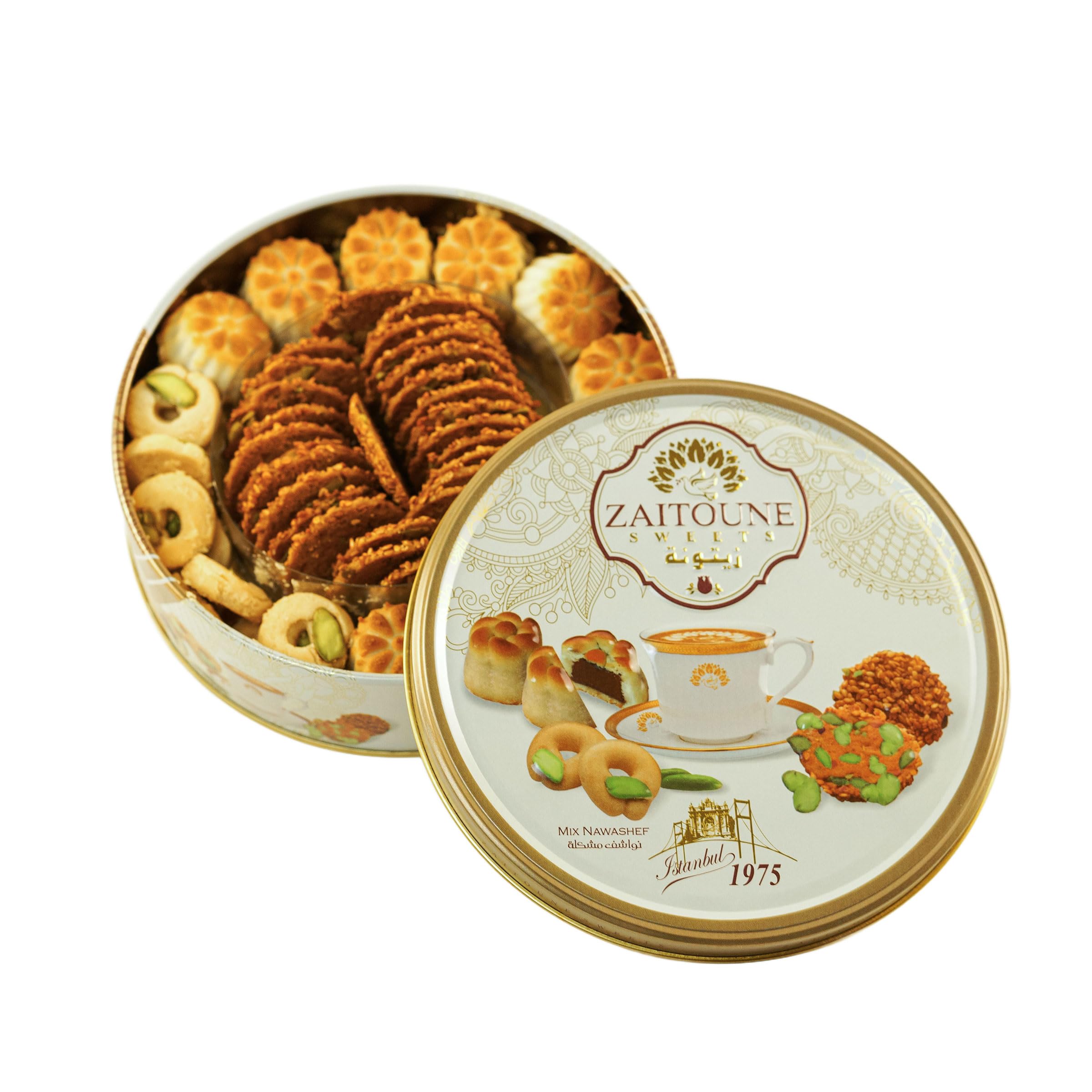 Zaitoune Premium Mini Mixed Cookies - Bite-Sized Date Maamoul, Barazek, and Ghraybeh Cookie Mix - Handcrafted in Turkey, Perfect for Tea Time & Snacking, Luxurious Variety Pack, 250g