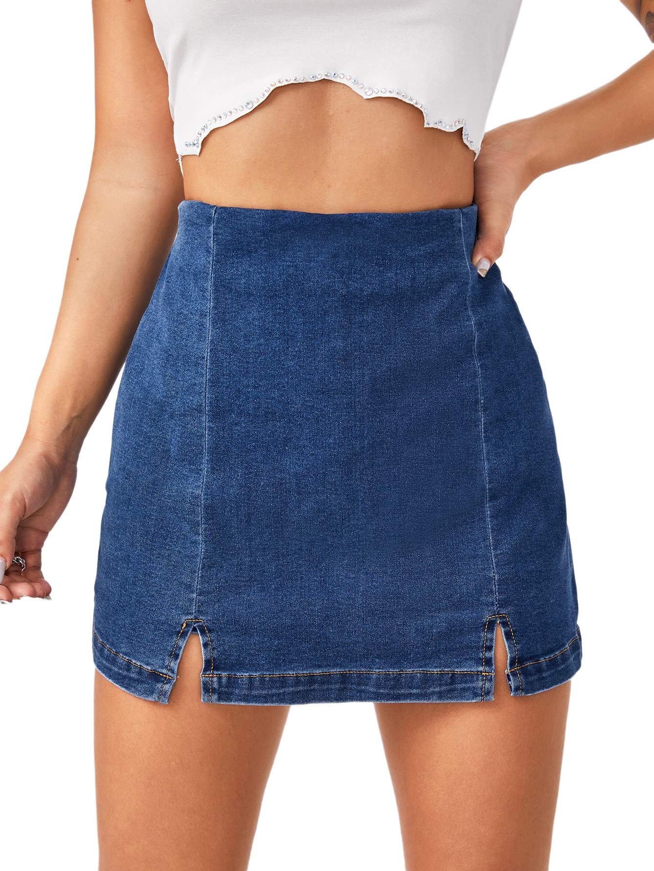 Floerns Women's Casual Split Hem High Waist Denim Skorts Skirt Shorts