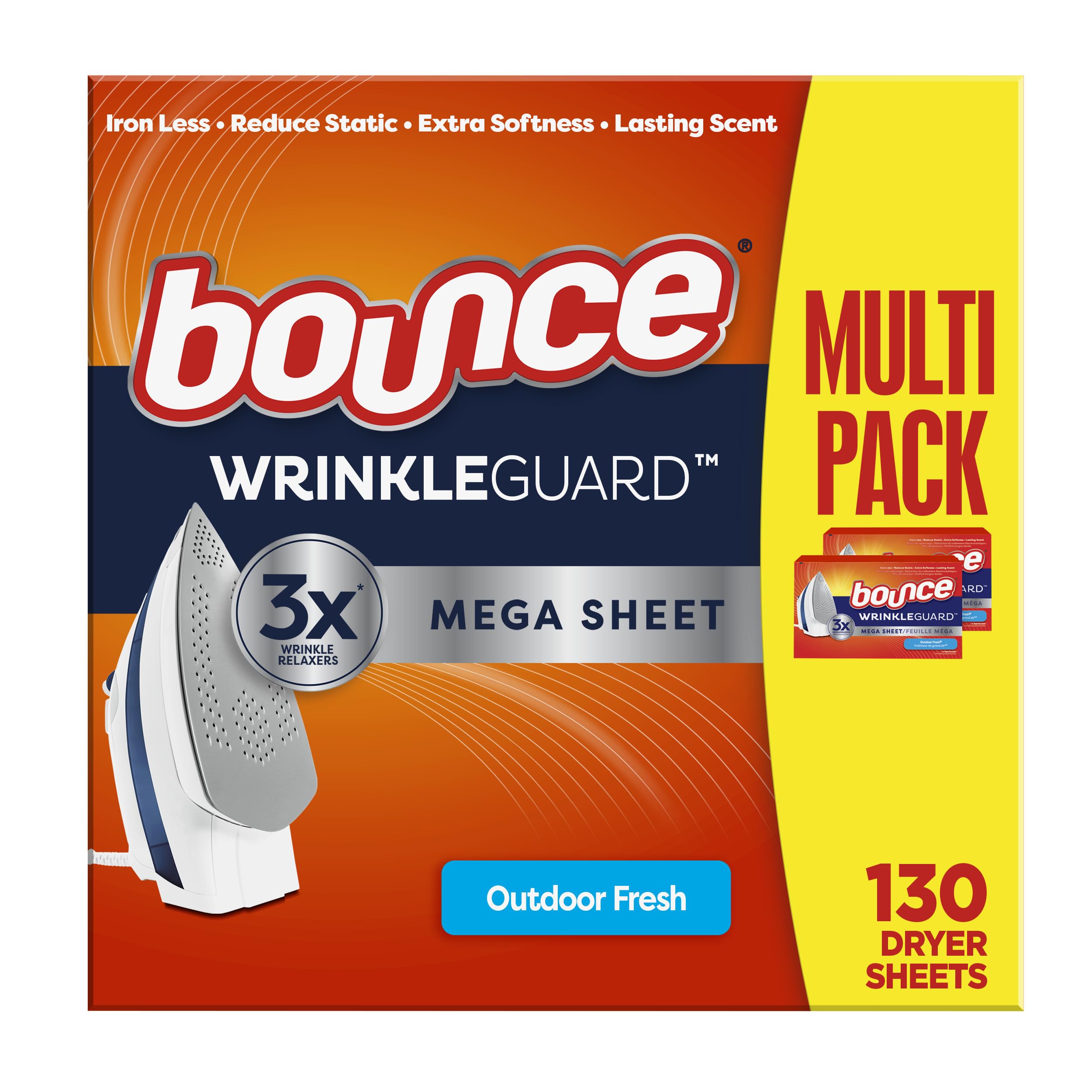 BounceMega Dryer Sheets, Fresh Breeze, 130 Count (Packaging May Vary)