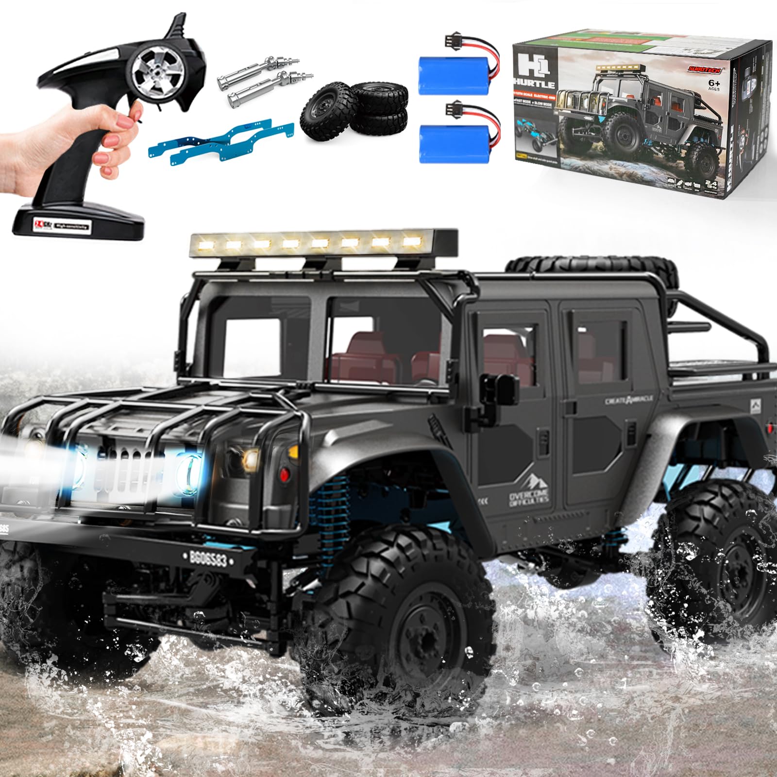 Remote Control Car 1:12 RC Cars for Boys H1 with 2 Batteries for 55+mins All Terrain Off Road Rock RC Truck Hobby RC Crawler 30+kph Waterproof Outdoor RC Car Kids Age 8-12 Adults Gifts