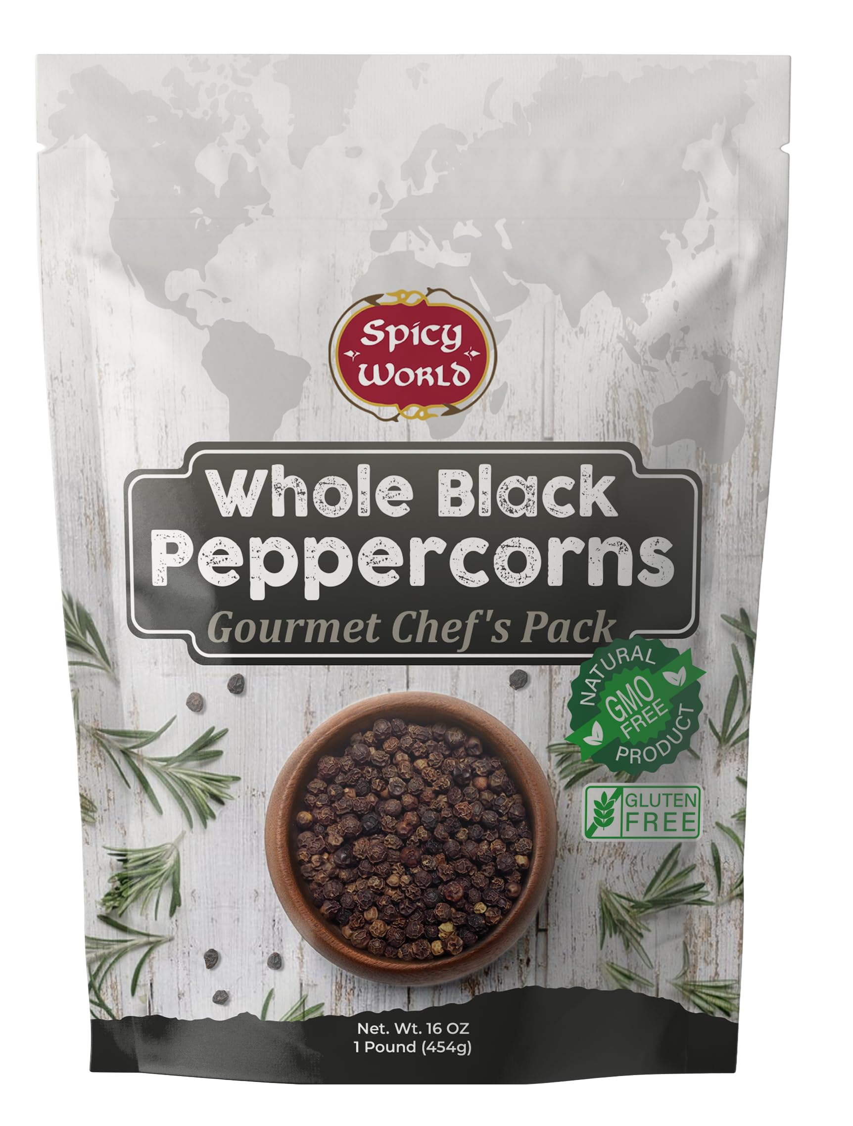 Spicy World Black Peppercorns Whole 1 Pound - As Seen On Tik Tok - Non-GMO, Steam Sterilized Whole Peppercorns for Grinder Refill