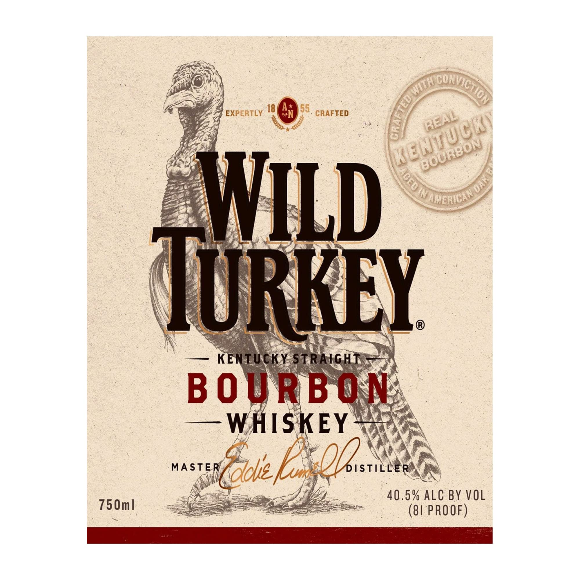 Wild Turkey Bourbon Label- Bar Wall Art, Genuine Vintage Sign Replica Print Perfect Retro Addition To Man Cave Decor, Dorm Decor, Or Garage Decor, Must Have For Kentucky Bourbon Fans! Unframed-8x10"