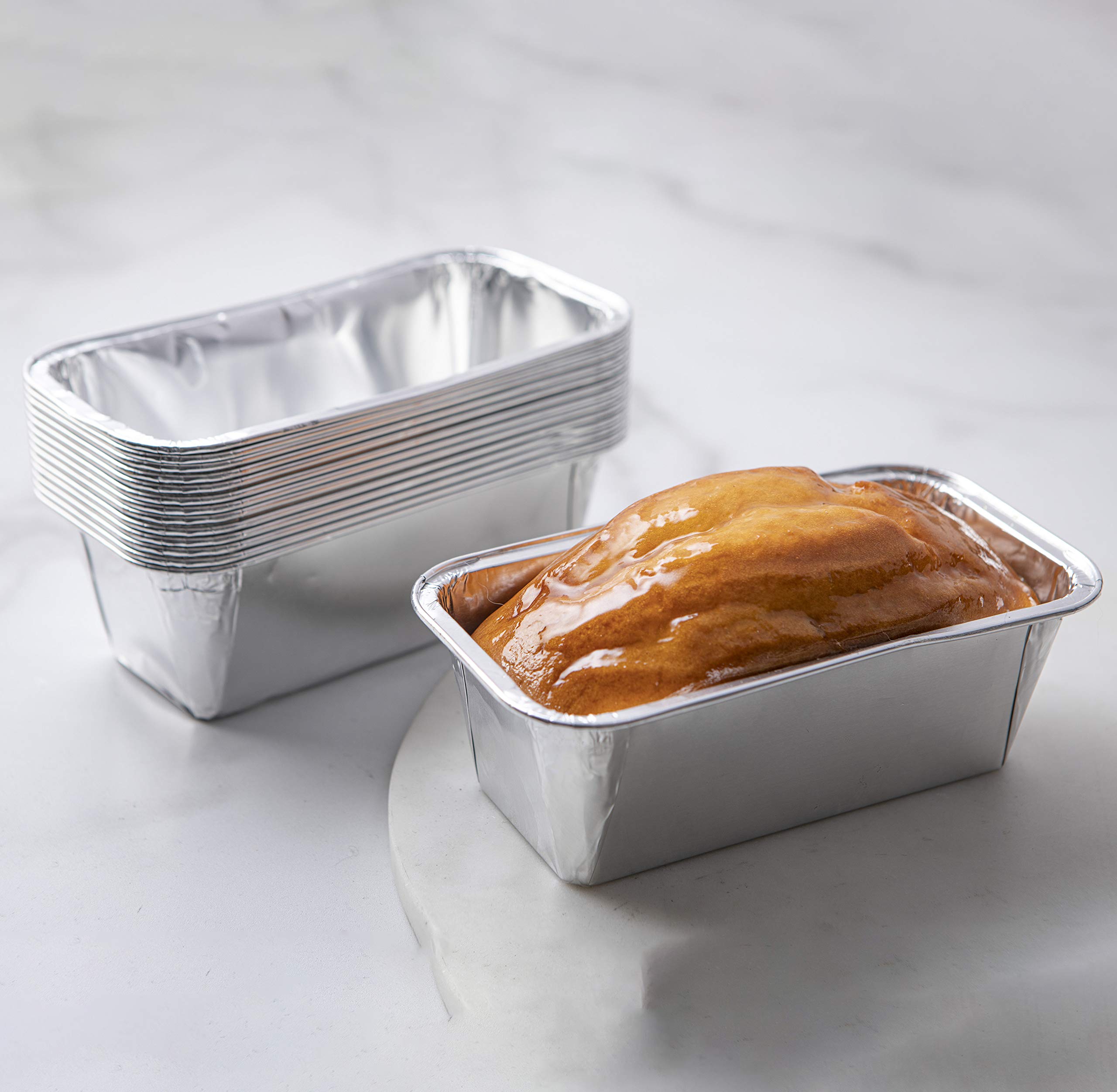 Pastry Chef's Boutique Small Aluminum Foil Disposable Loaf Bread Cake Mold - Pack of 25-6.3'' x 3.4'' x 2.4''