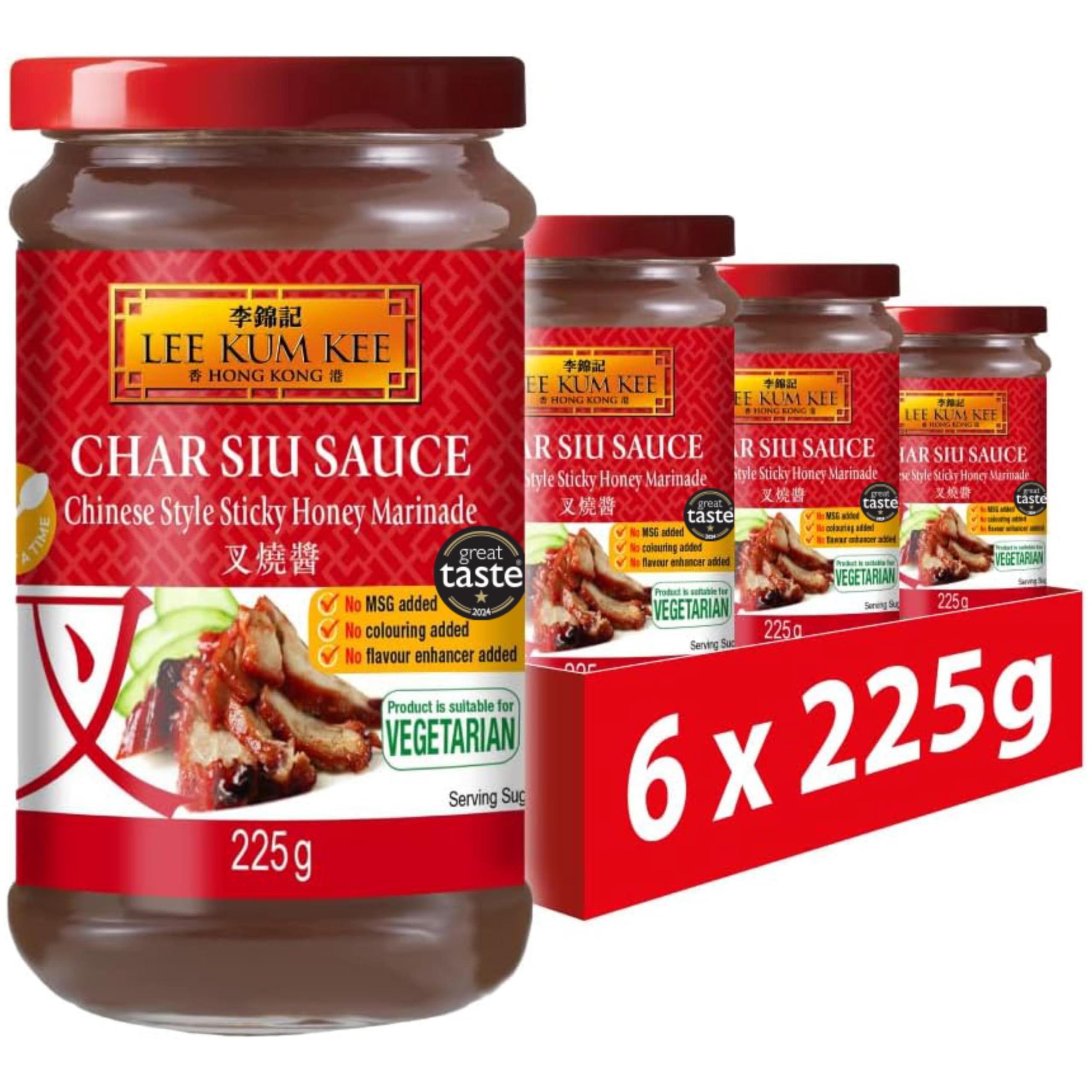 Lee Kum Kee Char Siu Sauce, Honey Barbeque, Vegetarian, No Added MSG, 225 g (Pack of 6)