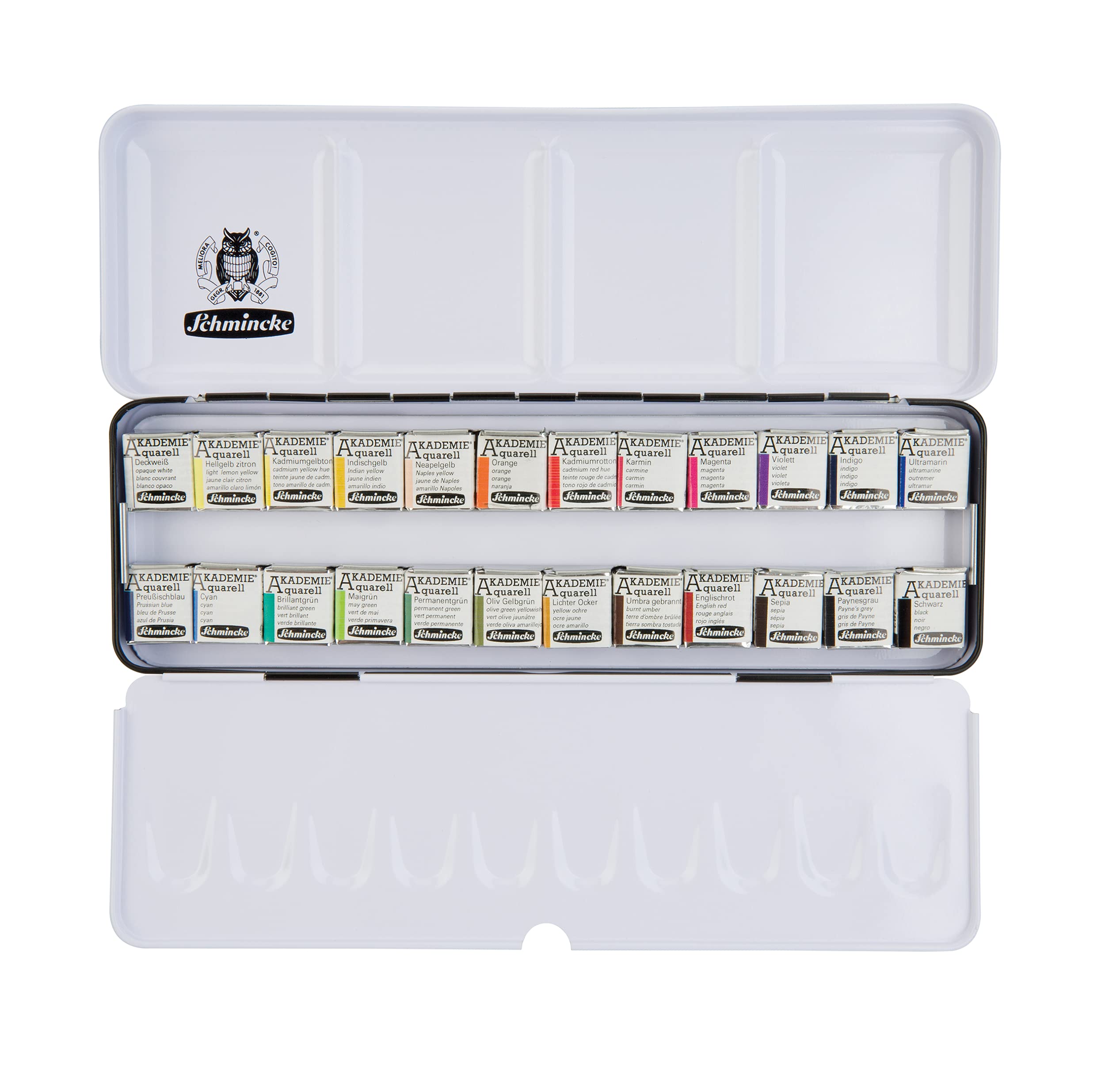 SchminckeAKADEMIE®AQUARELL Watercolor Box, full assortment 24 x 1/2 pans, 75 424 097, metal box, highly lightfast colors, fine artists' watercolors