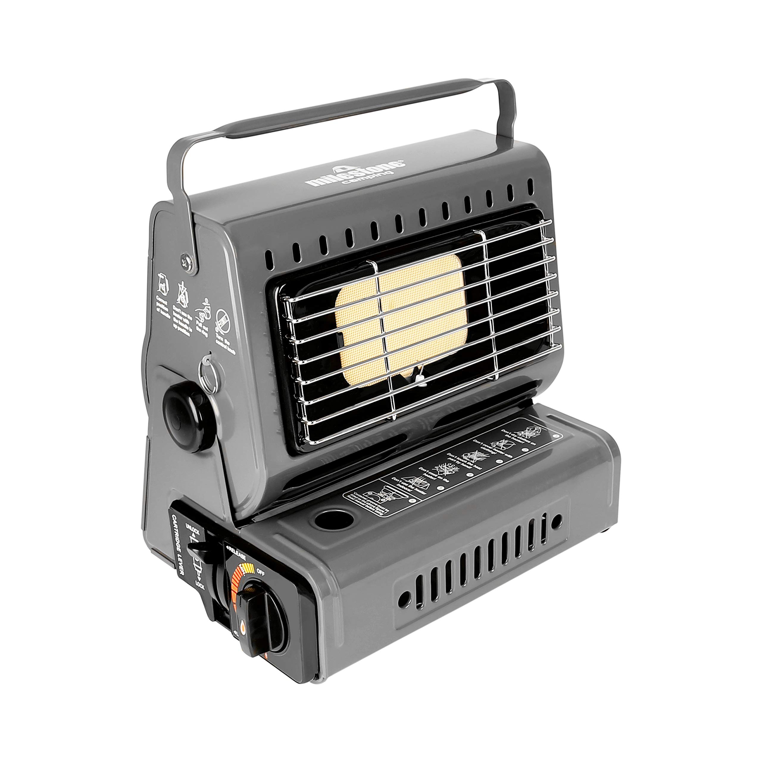 Milestone Camping 20479 Portable Gas Heater / Outdoor Heater For Camping, Fishing, & Skiing Trips / Butane Gas Canister / Pressure Sensing Shut Off / 42cm x 26cm x 20cm