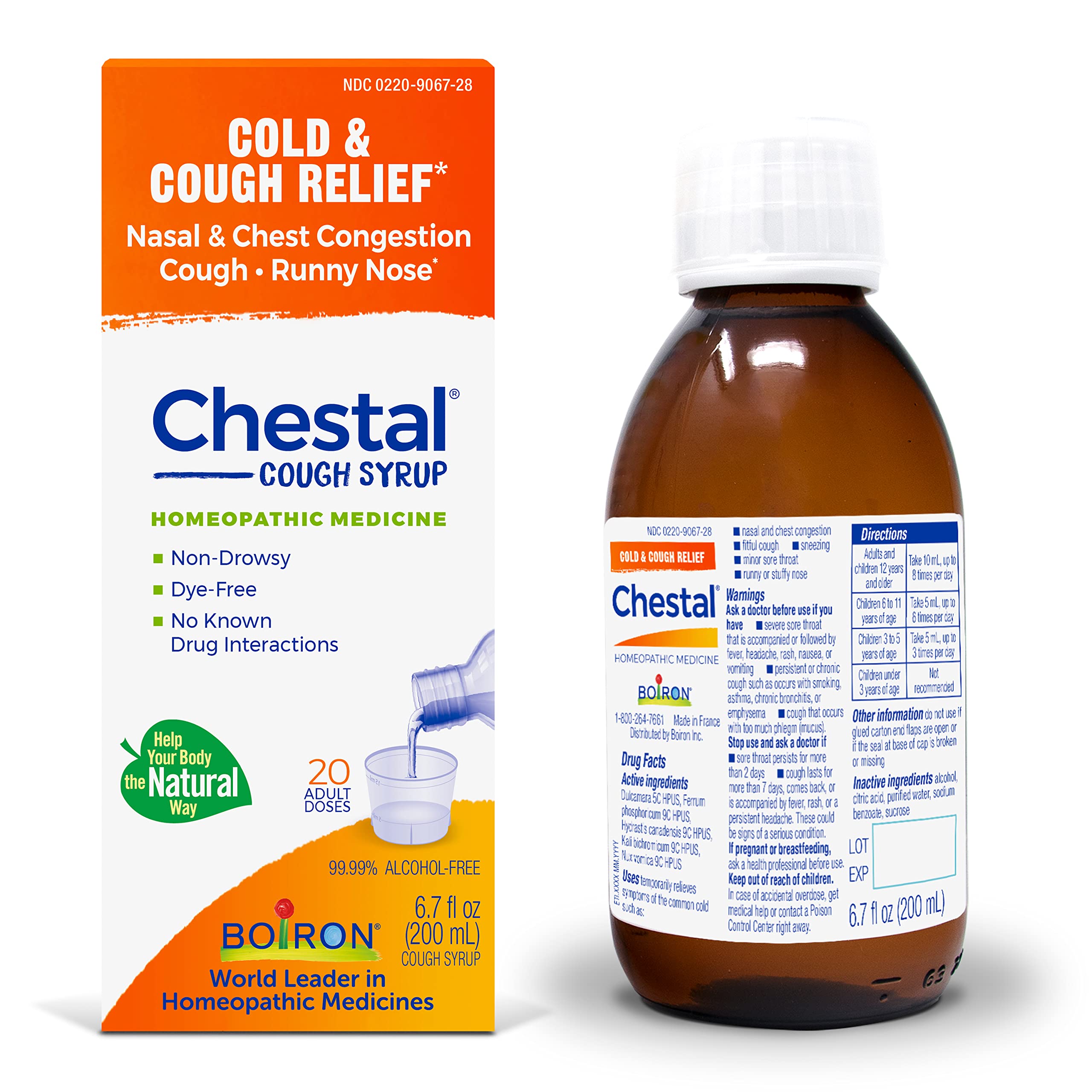 Boiron Chestal Adult Cold and Cough Syrup for Nasal and Chest Congestion, Runny Nose, and Sore Throat Relief - 6.7 Fl oz