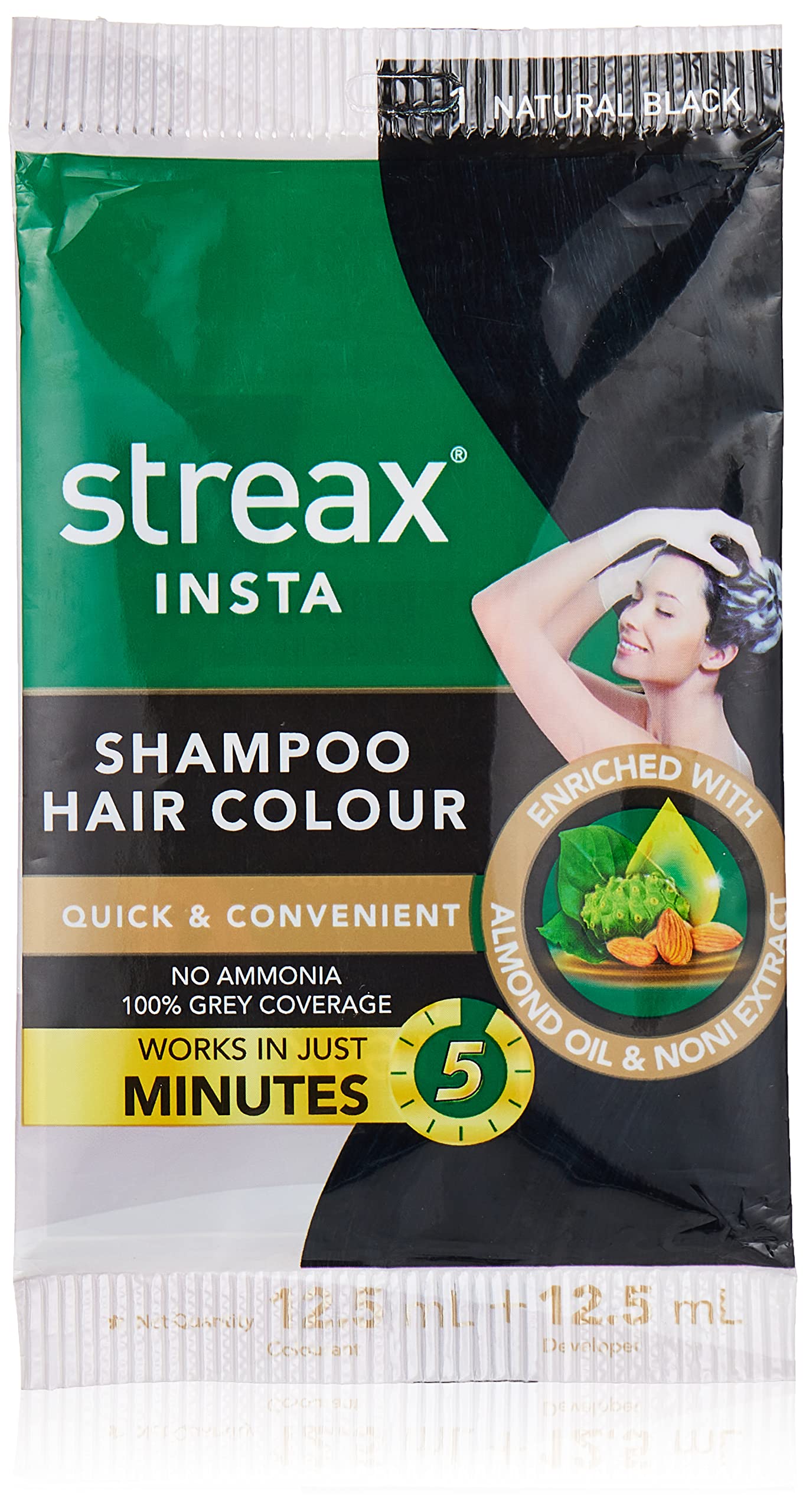 Streax Insta Shampoo Hair Colour 25 Ml - Natural Black Sachet