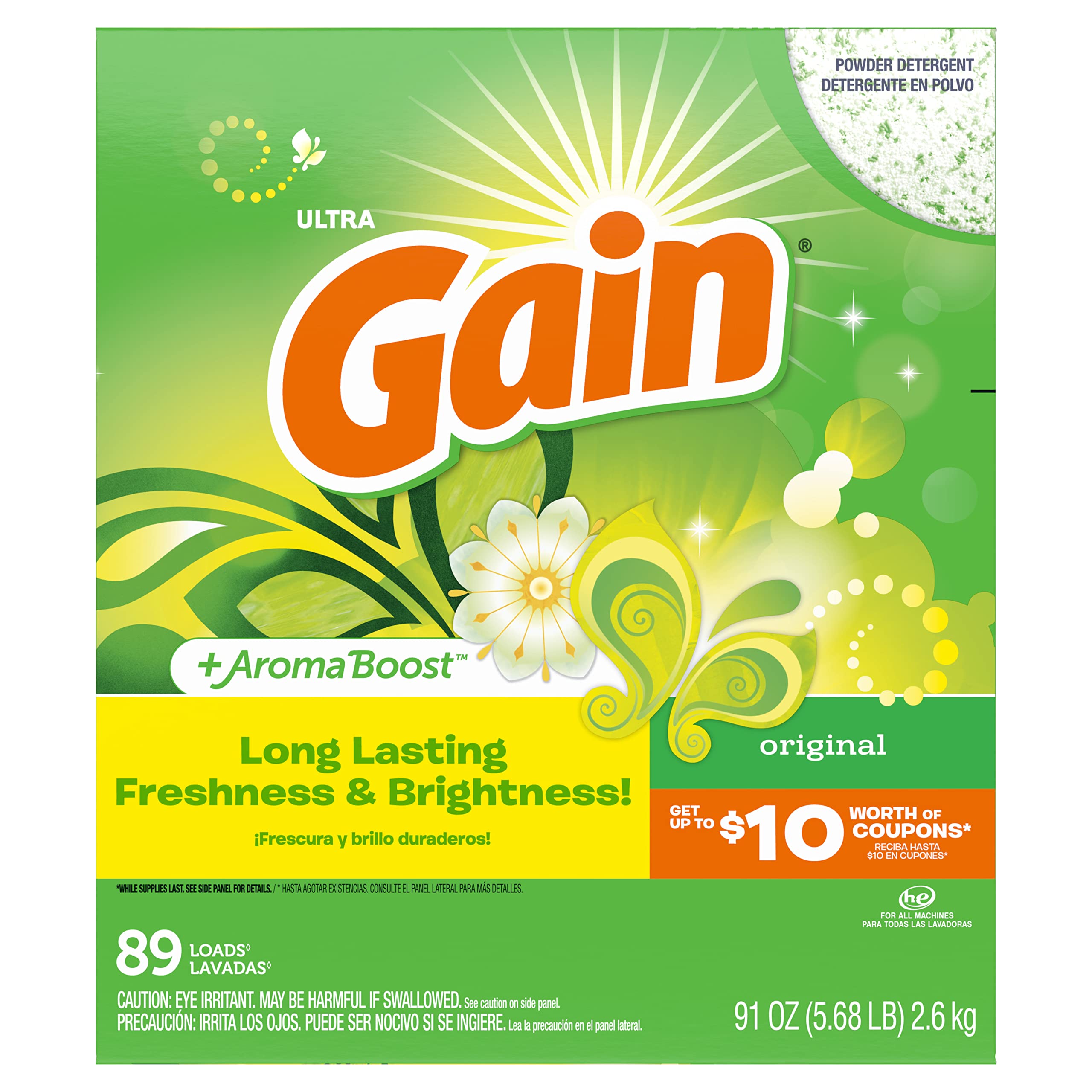 Gain Powder Laundry Detergent for Regular and HE Washers, Original Scent, 91 ounces (Packaging May Vary)