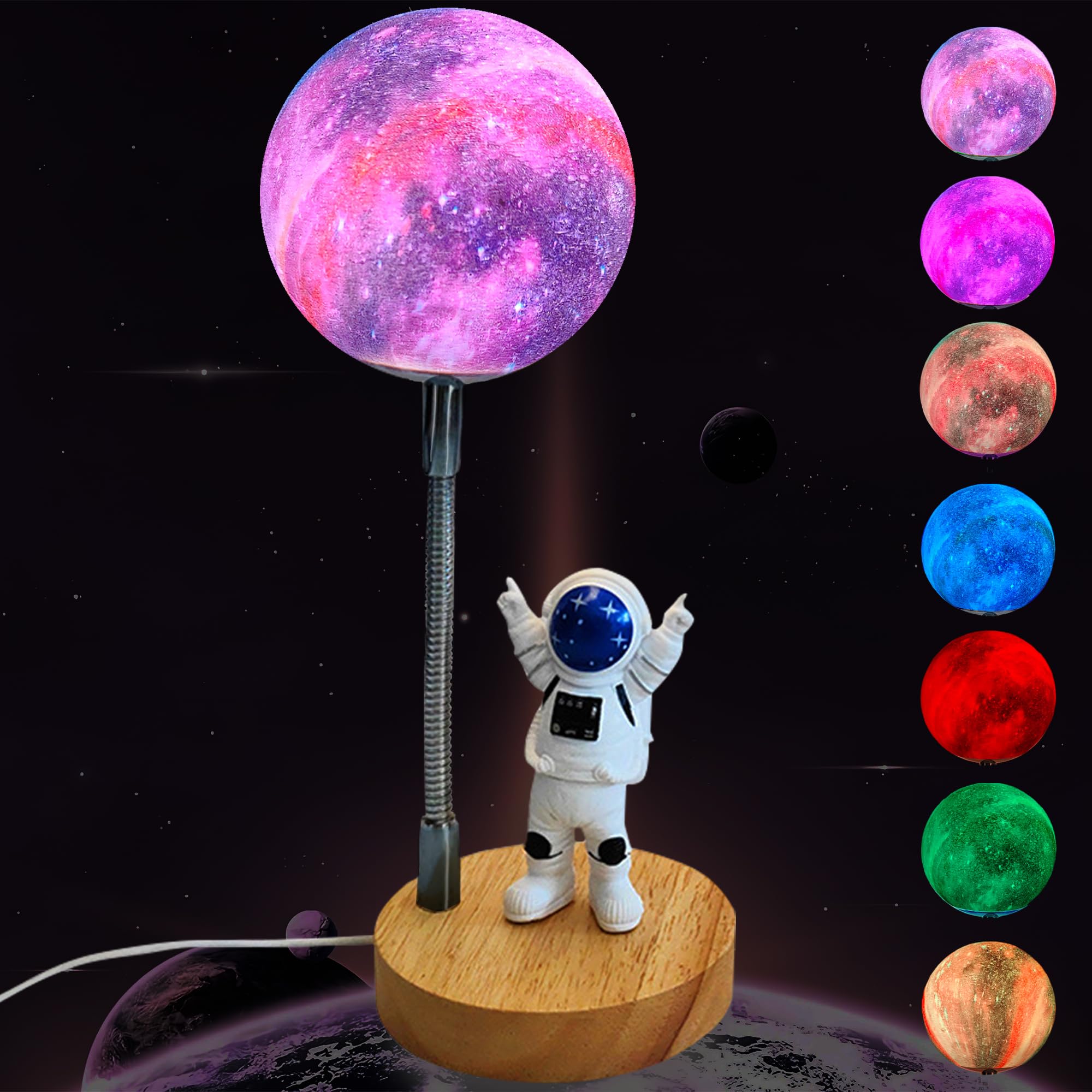 WULCFCHMoon Lamp for Kids,Astronaut Night Light,Galaxy Light with 7 Color Spaceman Bedside LED Lights USB Powered 3D Moon Table Lamps Bedroom Gaming RoomSpace-Themed Parties,Gifts for Girls Boys Kids