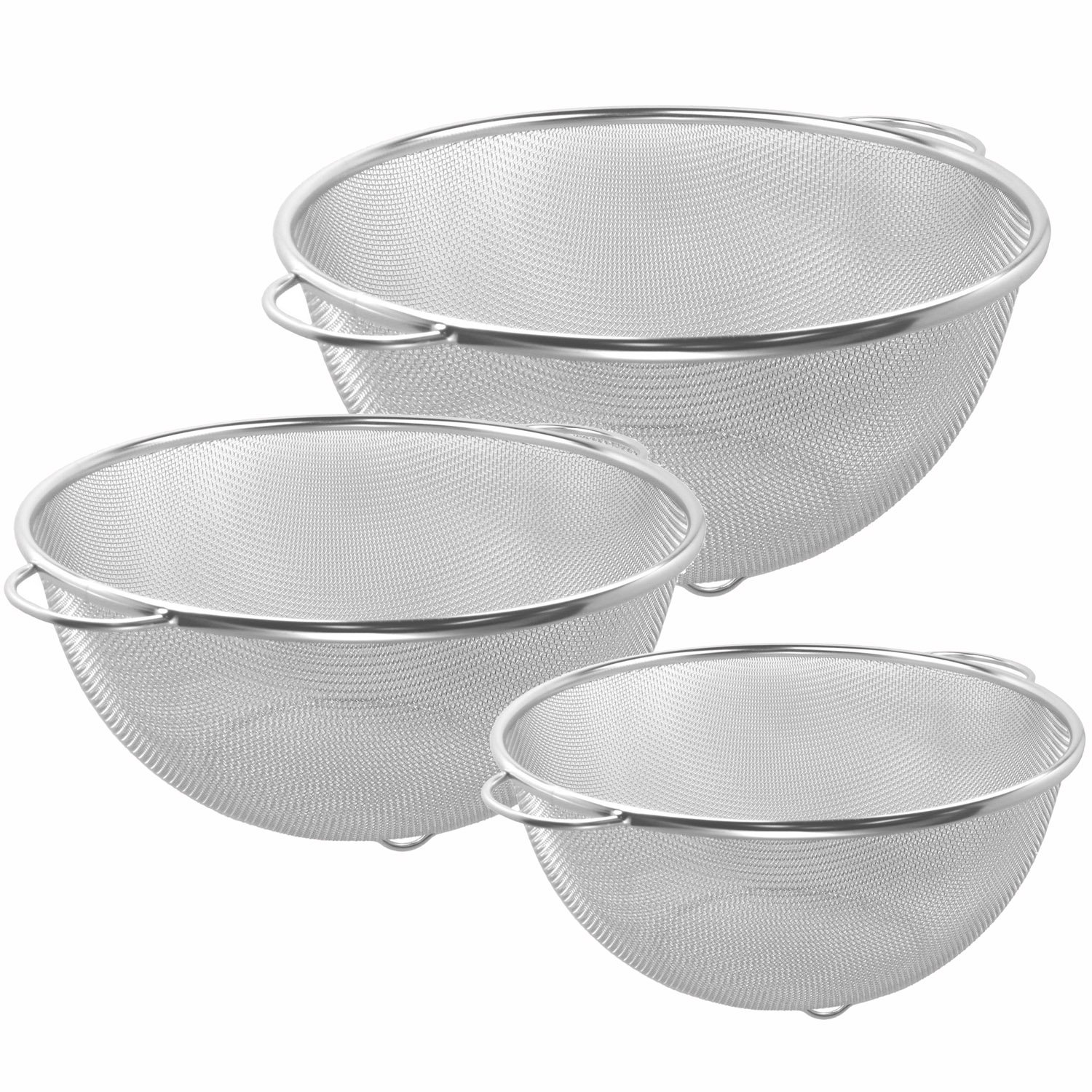 NagaoTsubamesanjo Colander Set, 7.5 inches (19 cm), 8.7 inches (22 cm), 9.8 inches (25 cm), 18-8 Stainless Steel, Made in Japan