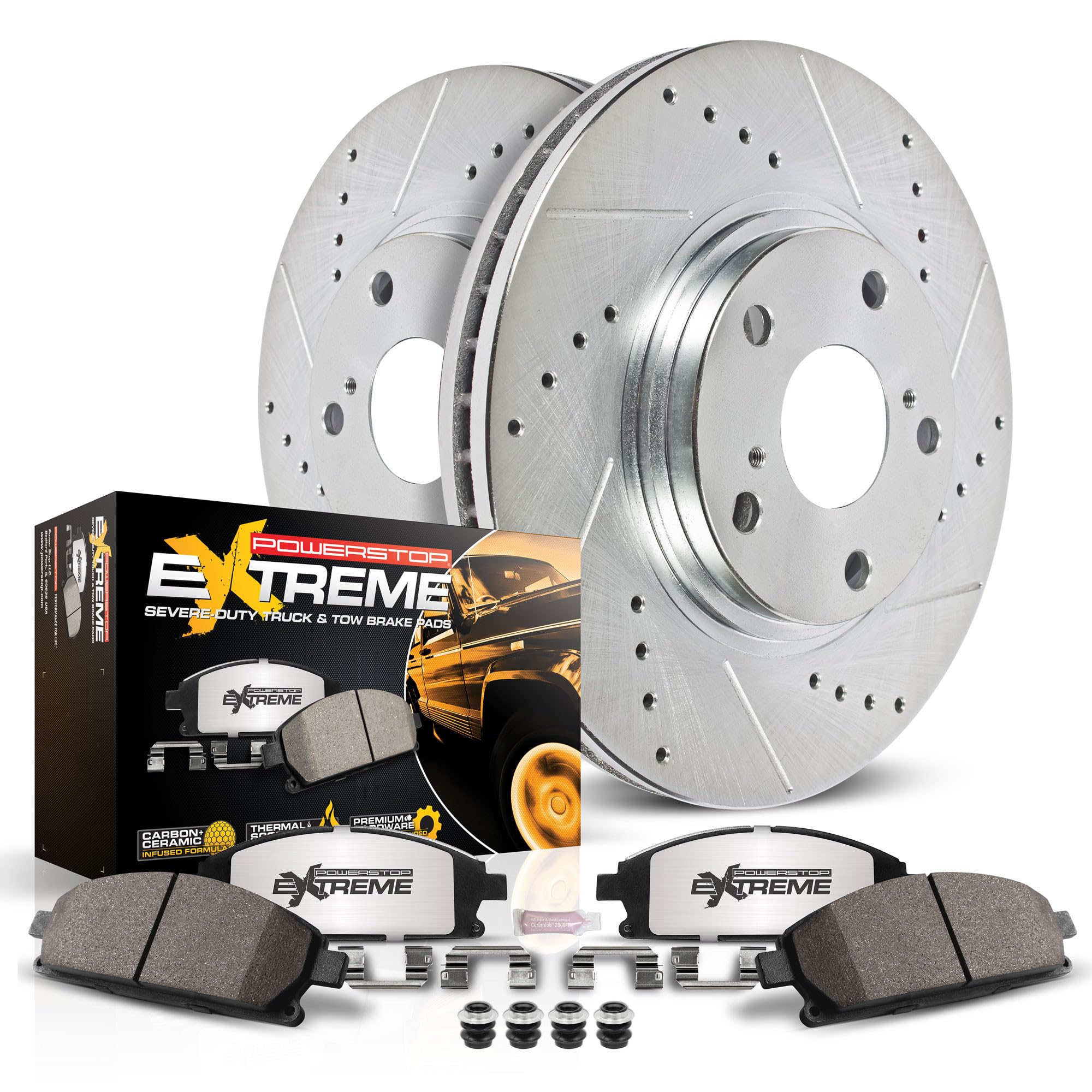 Power Stop K2069-36 Front Truck & Tow Drilled and Slotted Rotors and Z36 Carbon-Fiber Ceramic Brake Pads Brake Kit For Cadillac Escalade Chevy Silverado 1500 Tahoe GMC Sierra 1500 Yukon