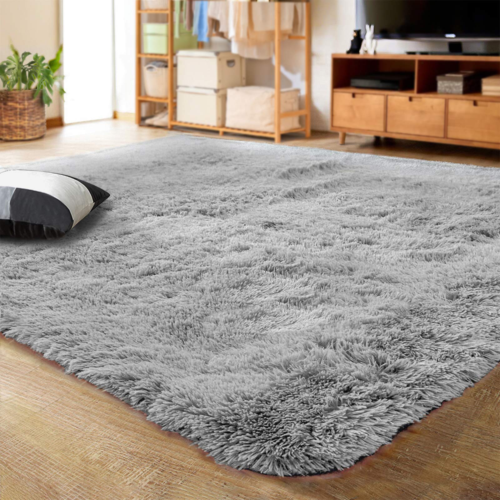 LOCHASUltra Soft Indoor Modern Area Rugs Fluffy Living Room Carpets Suitable for Children Bedroom Home Decor Nursery Rugs 4 Feet by 5.3 Feet (Gray)