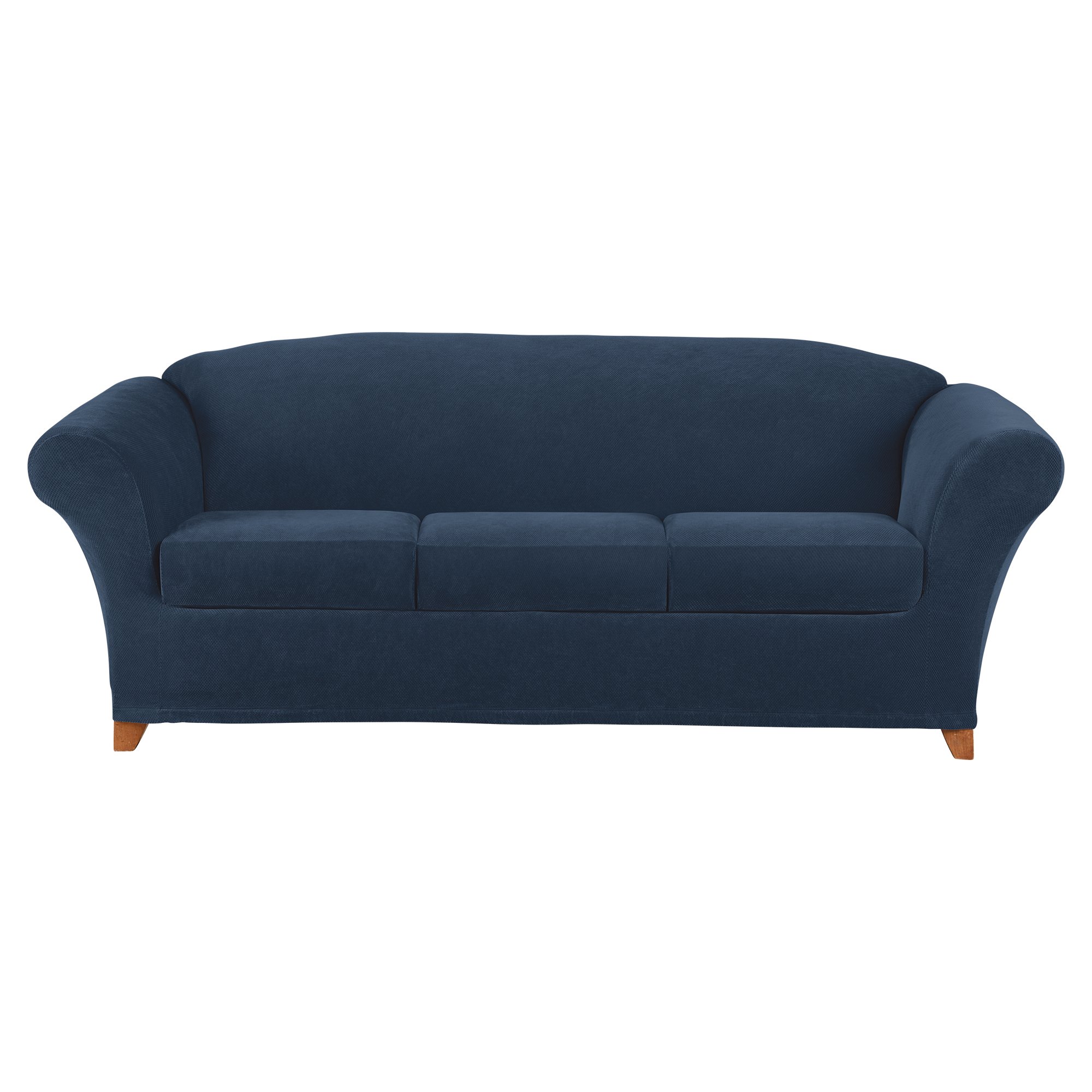 SURE FIT Stretch Pique 3 Seat Individual Cushion Sofa Cover (Navy)