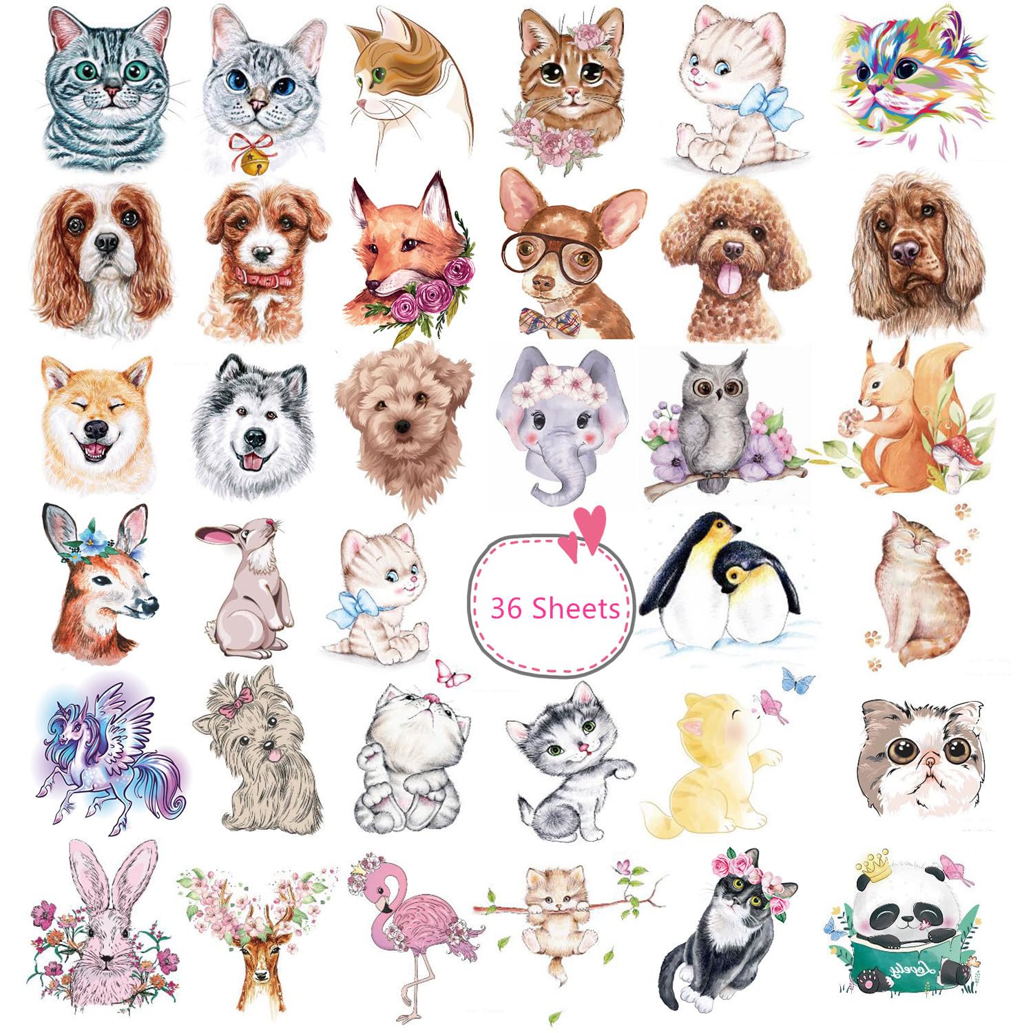 Animals Theme Temporary Tattoos for Kids, Featured Zoo Patterned Body Art Waterproof Tattoos Toddler Tattoos, Fake Tattoos for Boys Girls, 36 Sheets