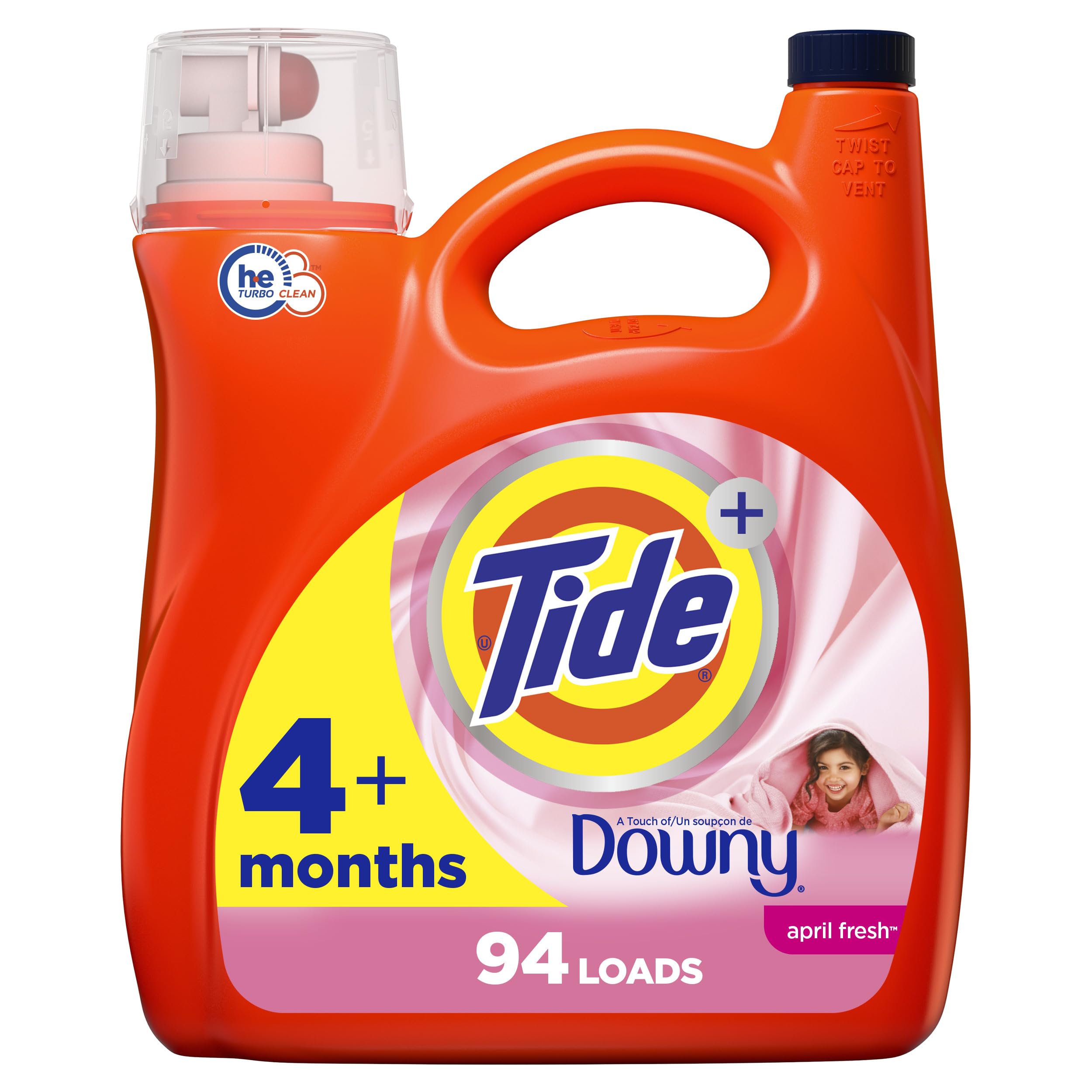 Tide plus Downy Liquid Laundry Detergent Soap, April Fresh Scent, HE Compatible, 94 Loads, 132 fl oz, Tide Laundry Detergent, Liquid Laundry Detergent