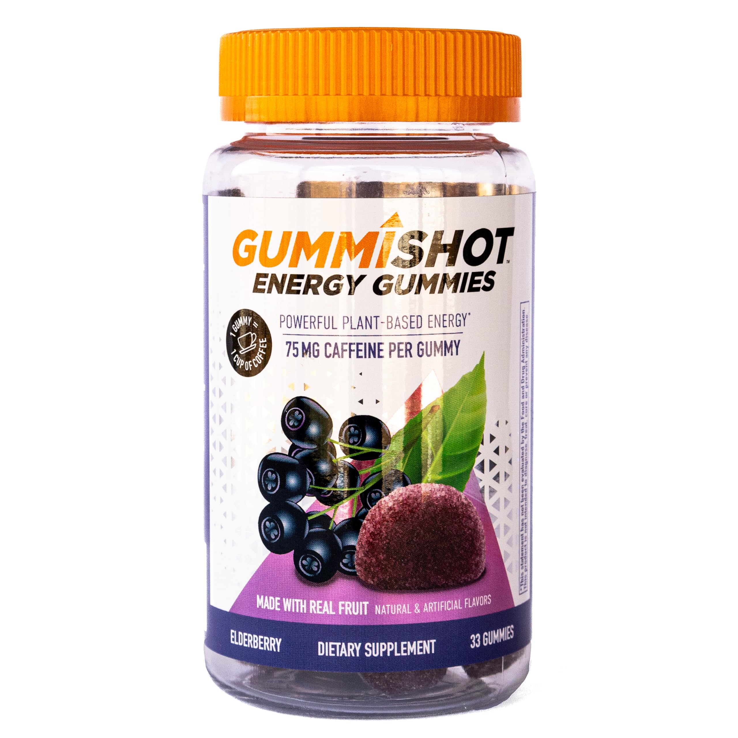 Energy Gummies, 2475mg of Plant-Based Caffeine Chews per Bottle, Long Lasting Energy Boosters, Elderberry (33ct)