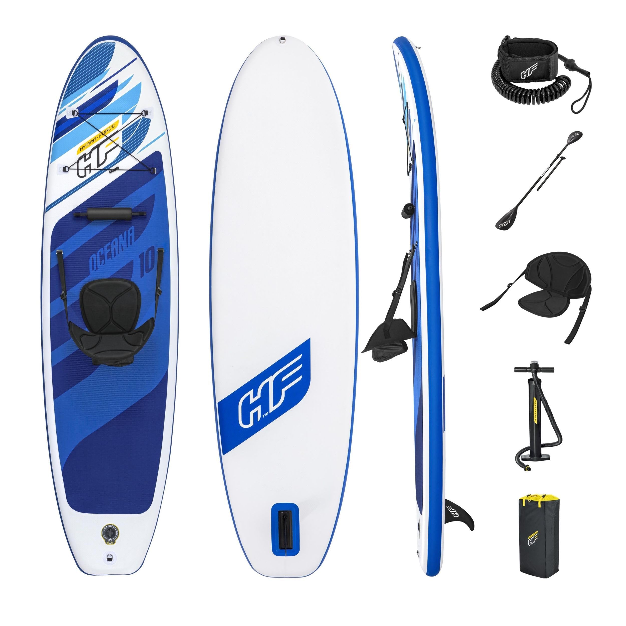 Hydro-Force SUP, Inflatable Stand Up Paddle Board, Complete Set with Kayak Conversion Kit, Multiple Styles