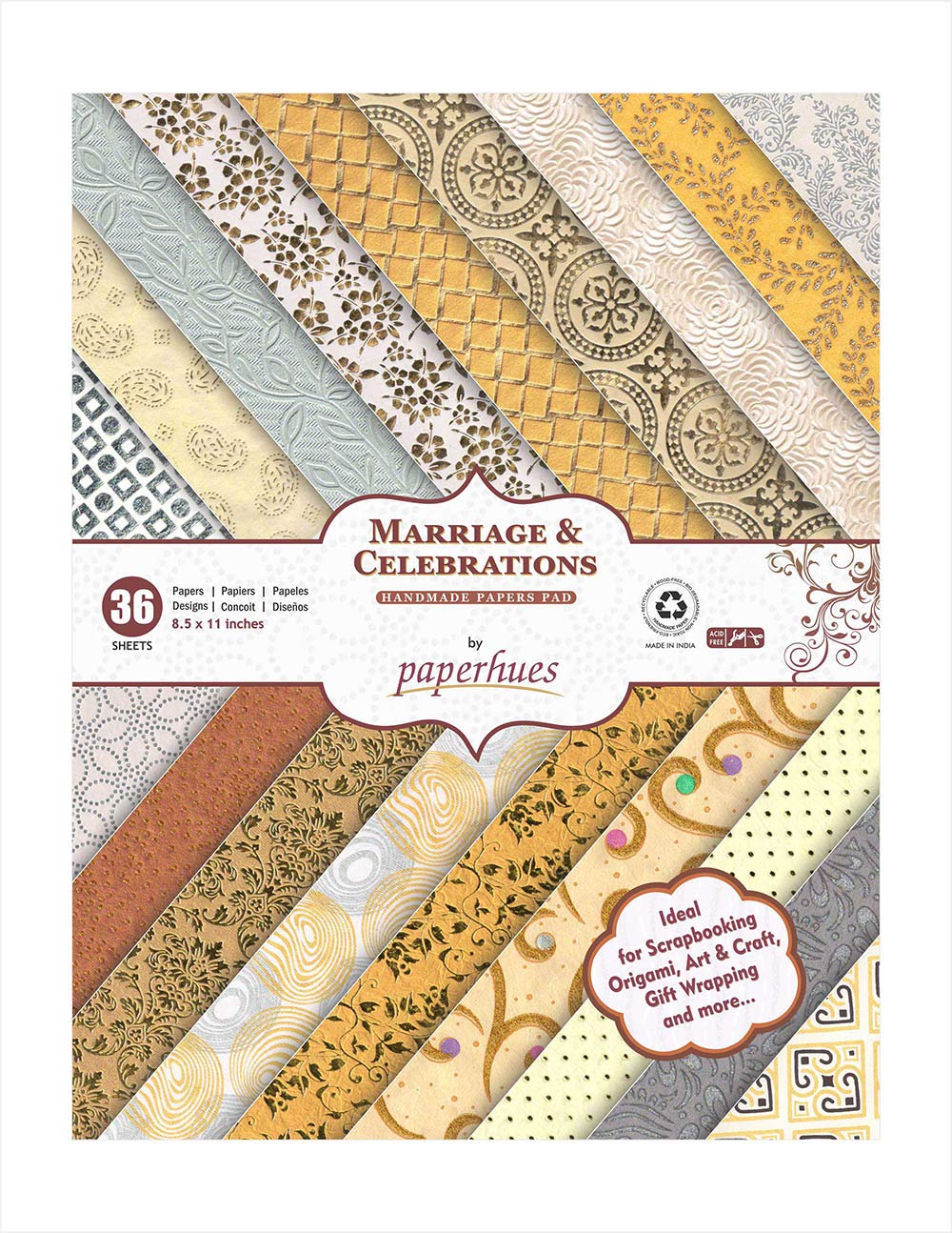 Paperhues Wedding Scrapbook Paper 8.5x11" Pad, 36 Sheets . Celebration Pad. Decorative Specialty Handmade Origami Paper Pad for Wedding Cards, Gift Wrap, Scrapbook, Decor, Art Craft Projects