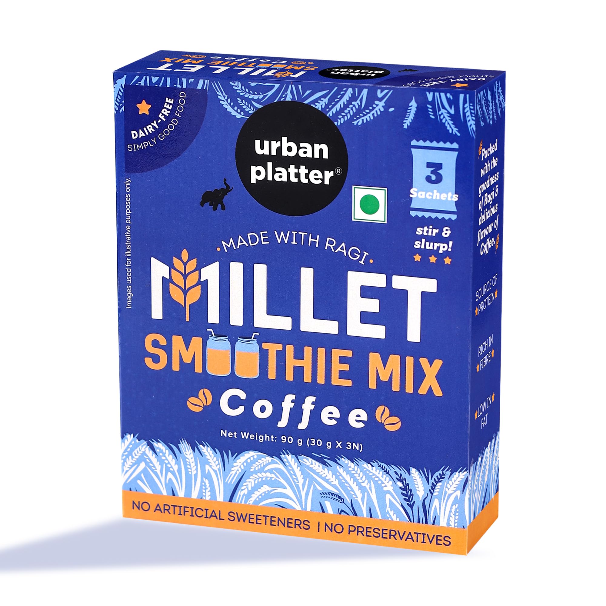 Urban Platter Coffee Millet Smoothie Mix, 90g (30g - 3 Sachets | Dairy-Free | Made with Ragi & Jaggery | Source of Protein | Low Fat)