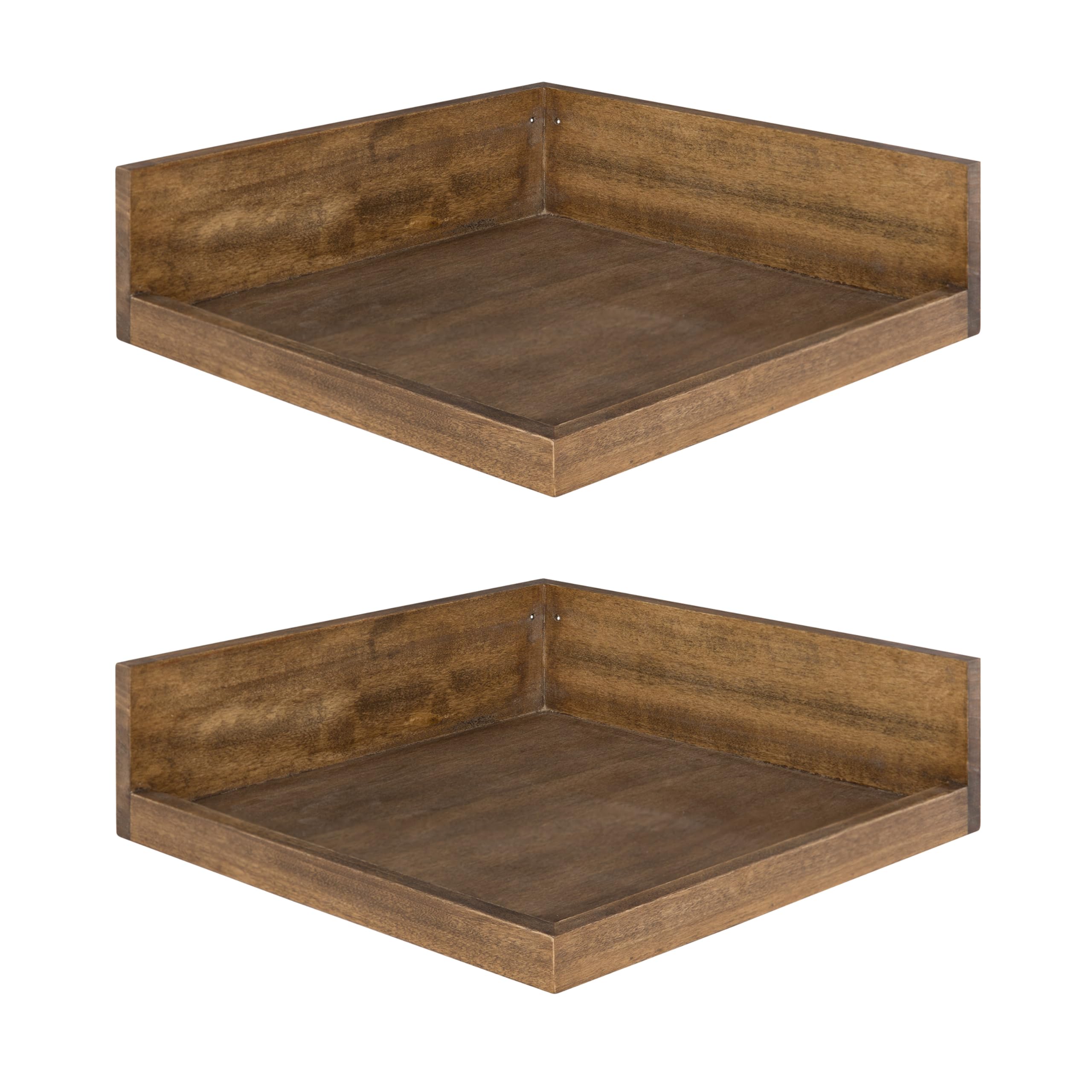 Kate and Laurel Levie Rustic Modern Floating Corner Wood Wall Shelves, 12 x 12 Inches, 2 Pack, Rustic Brown