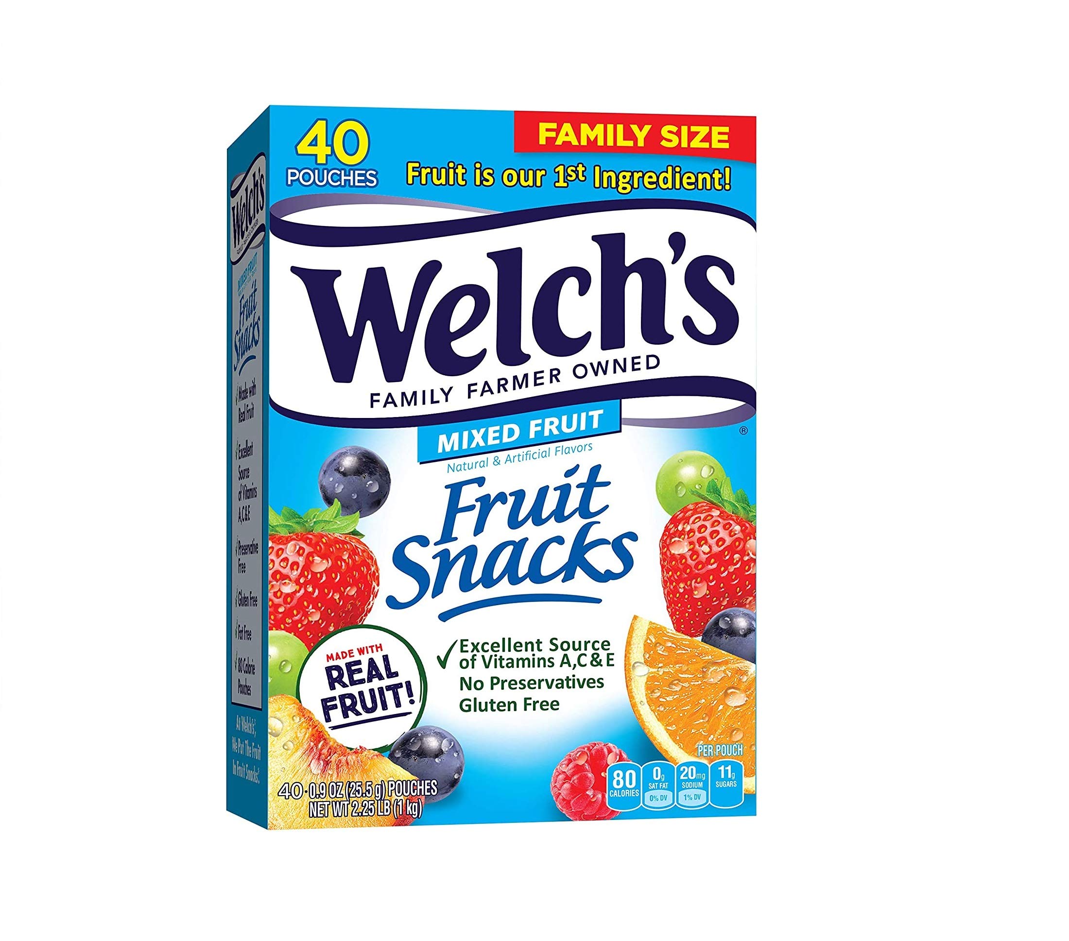 Welch’s Fruit Snacks, Mixed Fruit, Gluten Free, Bulk Pack, 0.9 oz Individual Single Serve Bags (Pack of 40)(#One Pack)