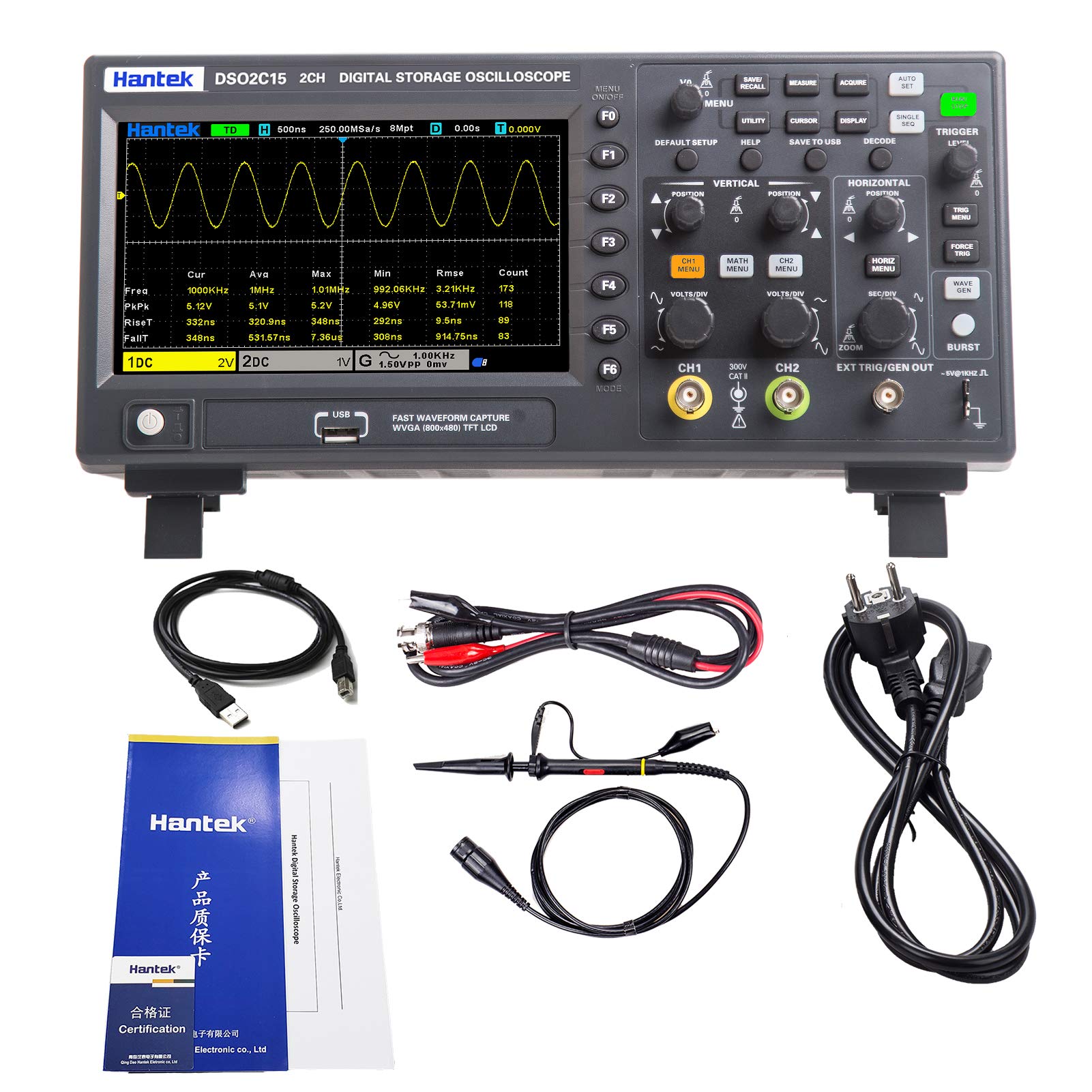 Hantek DSO2C15 Digital Oscilloscope 2CH 1GSa/S Storage Economical Oscilloscope 150MHZ Bandwidth Handheld