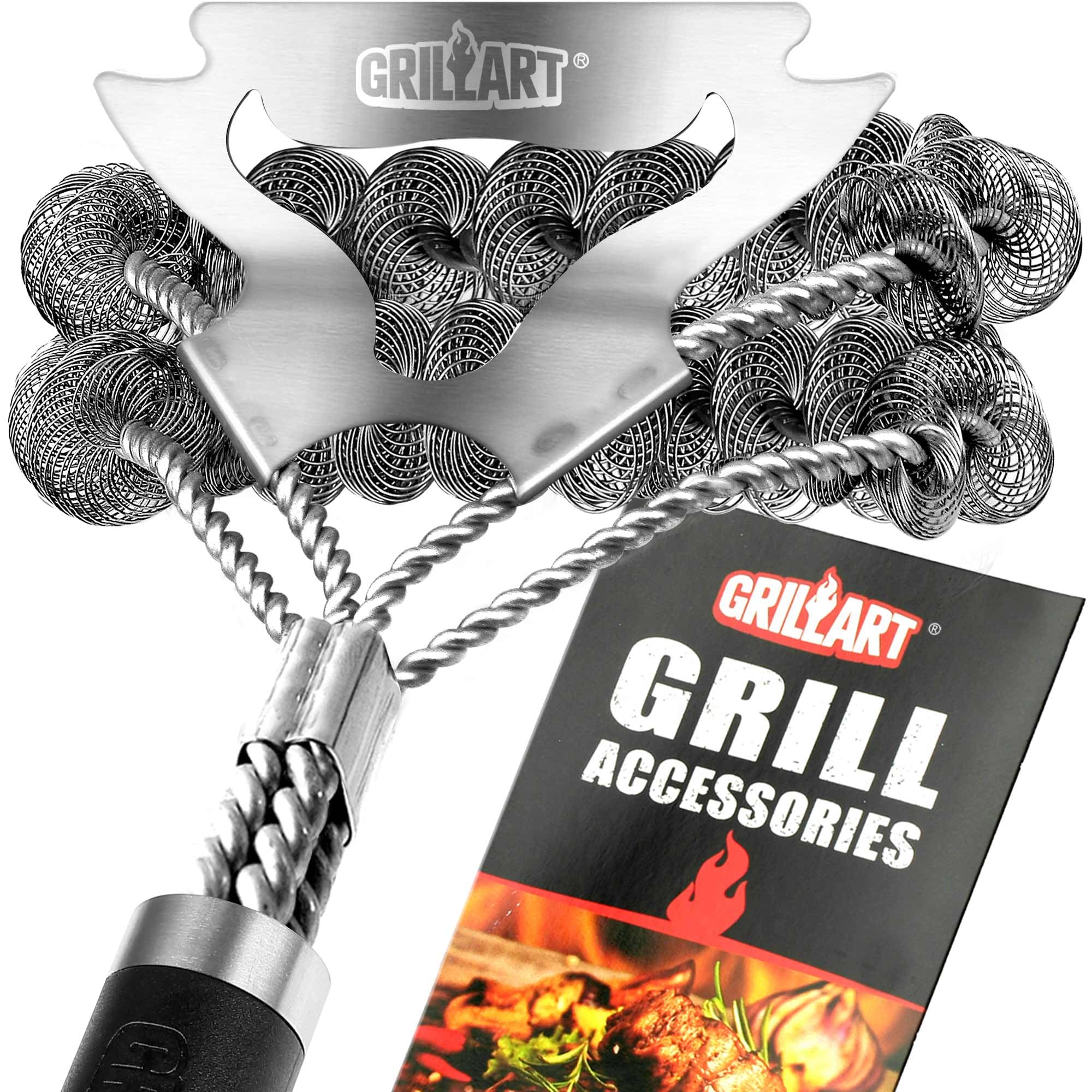 GRILLART Grill Brush for Outdoor Grill Bristle Free - Safe BBQ Grill Cleaner Brush - 18" BBQ Brush for Grill Cleaning Kit -Stainless Grill Cleaning Brush BBQ Grill Accessories Tools- Gifts for Men Dad