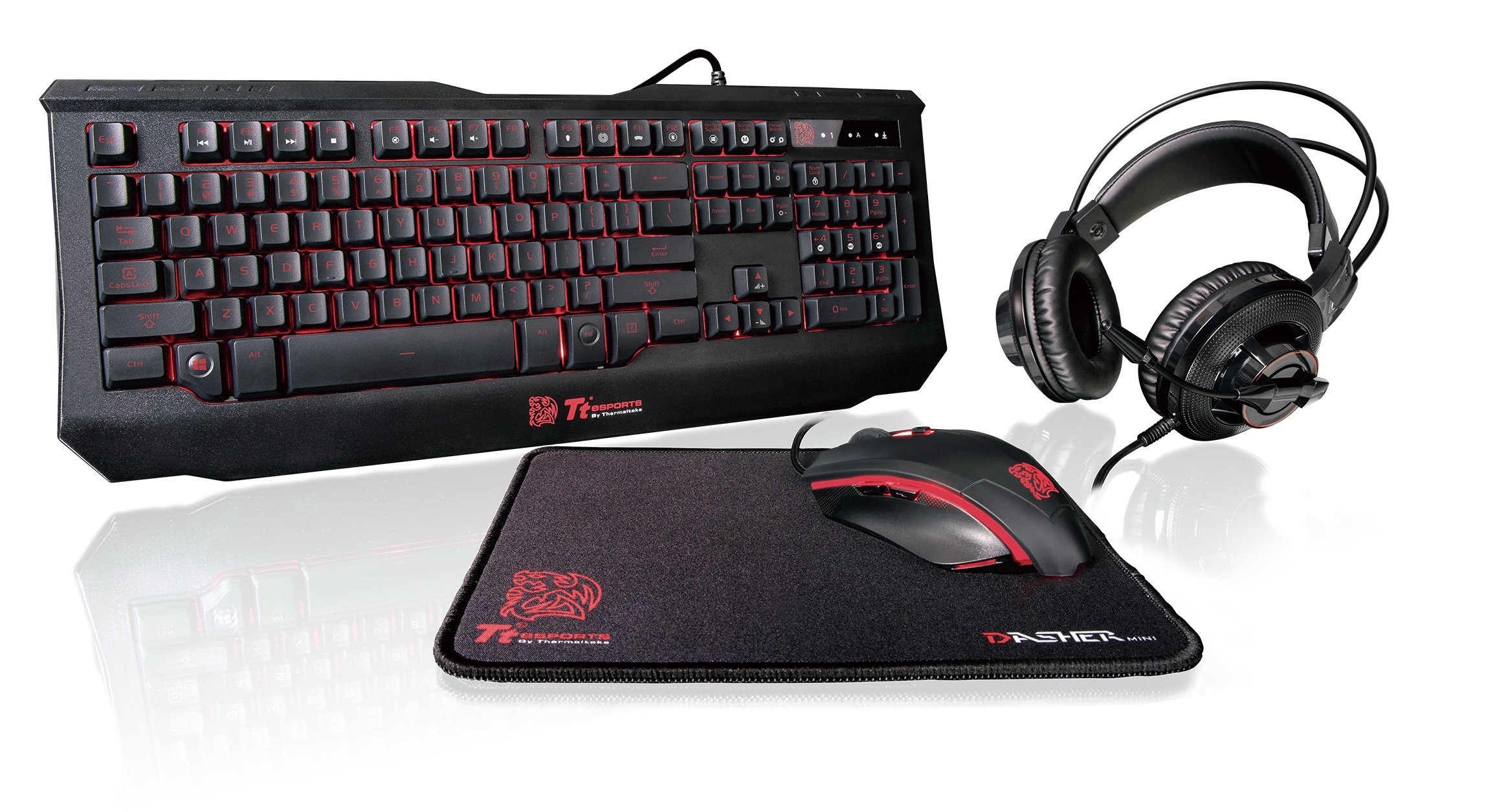 ThermaltakeTt eSPORTS Knucker 4-in-1 3 Color Membrane Keyboard & 2400 DPI Avago 5050 Optical Gaming Mouse & Headset & Mouse Pad Combo Kit KB-GCK-PLBLUS-01