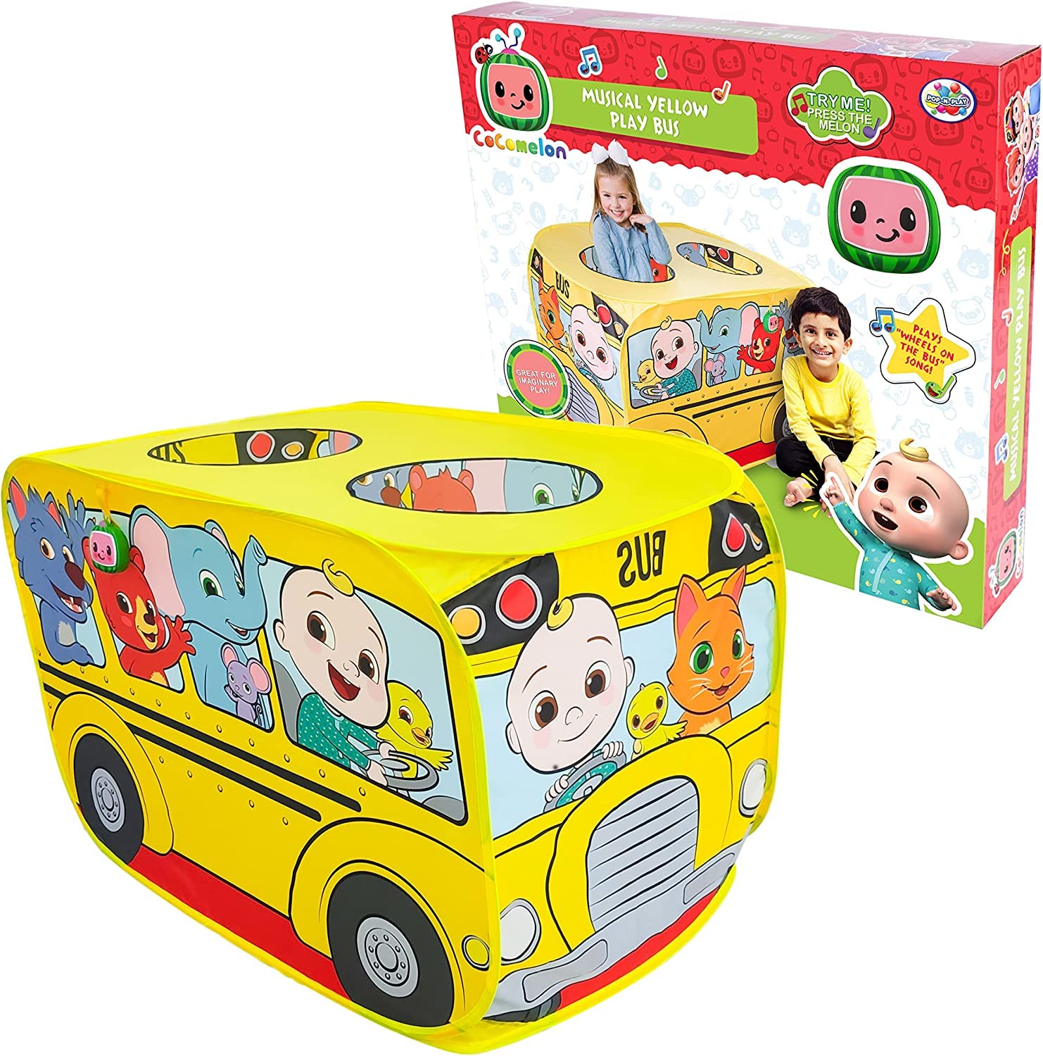 Sunny Days Entertainment Musical Yellow School Bus Pop Up Tent - CoComelon, (320780)