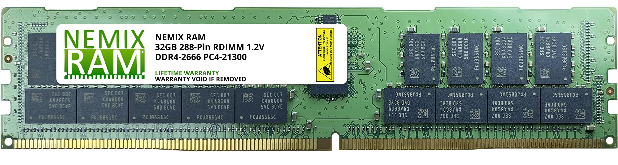 32GB (1x32GB) DDR4-2666MHz PC4-21300 ECC RDIMM 2Rx4 1.2V Registered Server Memory by NEMIX RAM