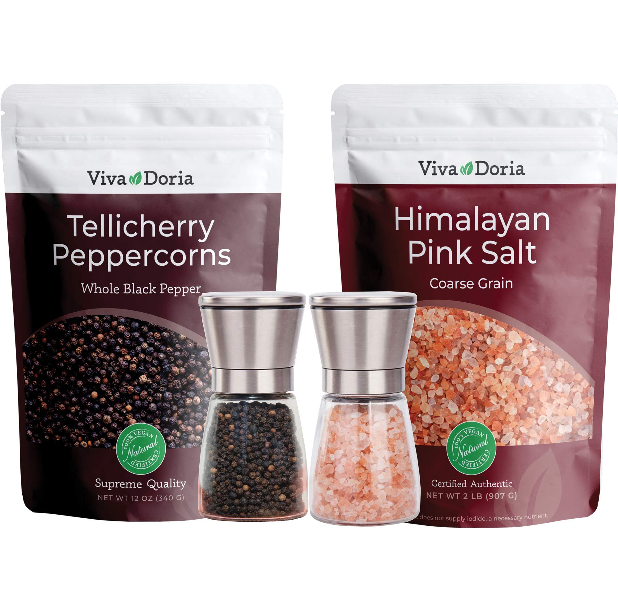 Viva Doria Tellicherry Peppercorn Salt (12oz) Set of 2