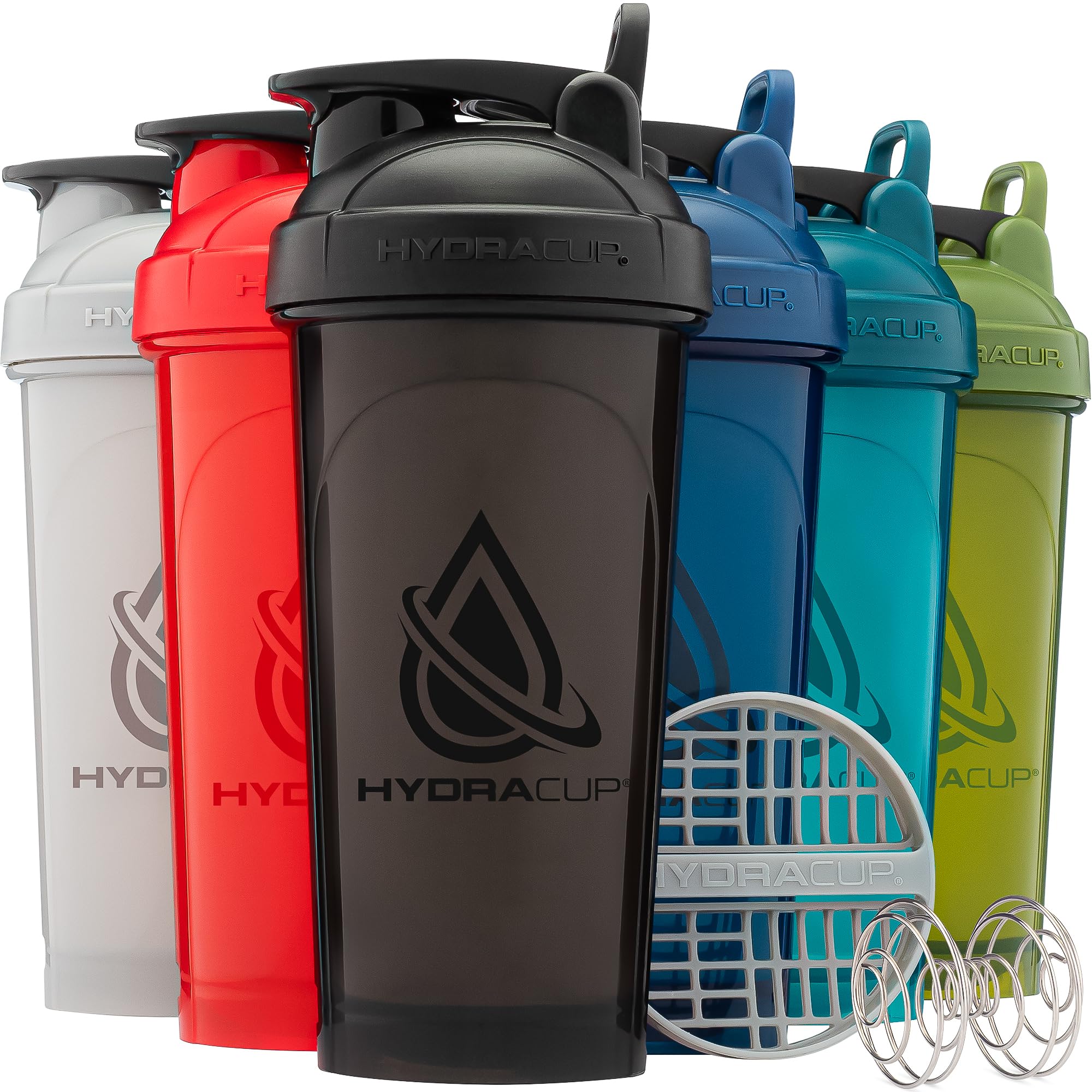 Hydra CupHeavy Duty [6 Pack] with Hidden Carry Hook | 28oz Protein Shaker Bottle | Stainless Steel Barbell Blender & Ice Blocker for Mixing Powders