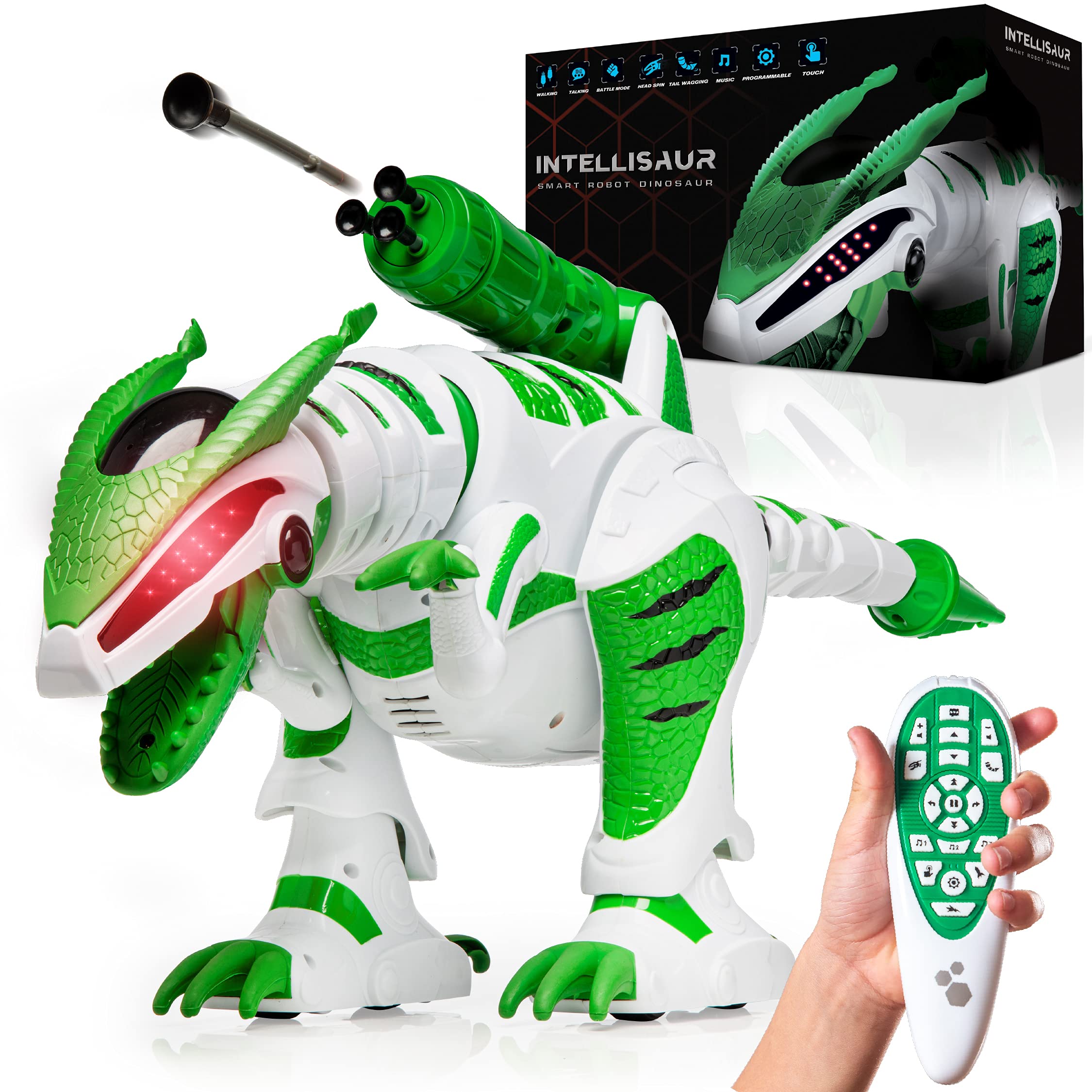 Power Your Fun Intellisaur Remote Control Dinosaur Robot for Kids - Interactive Electronic Pet, RC T-Rex Toy with Touch Sensors, Walk, Roar, Battle