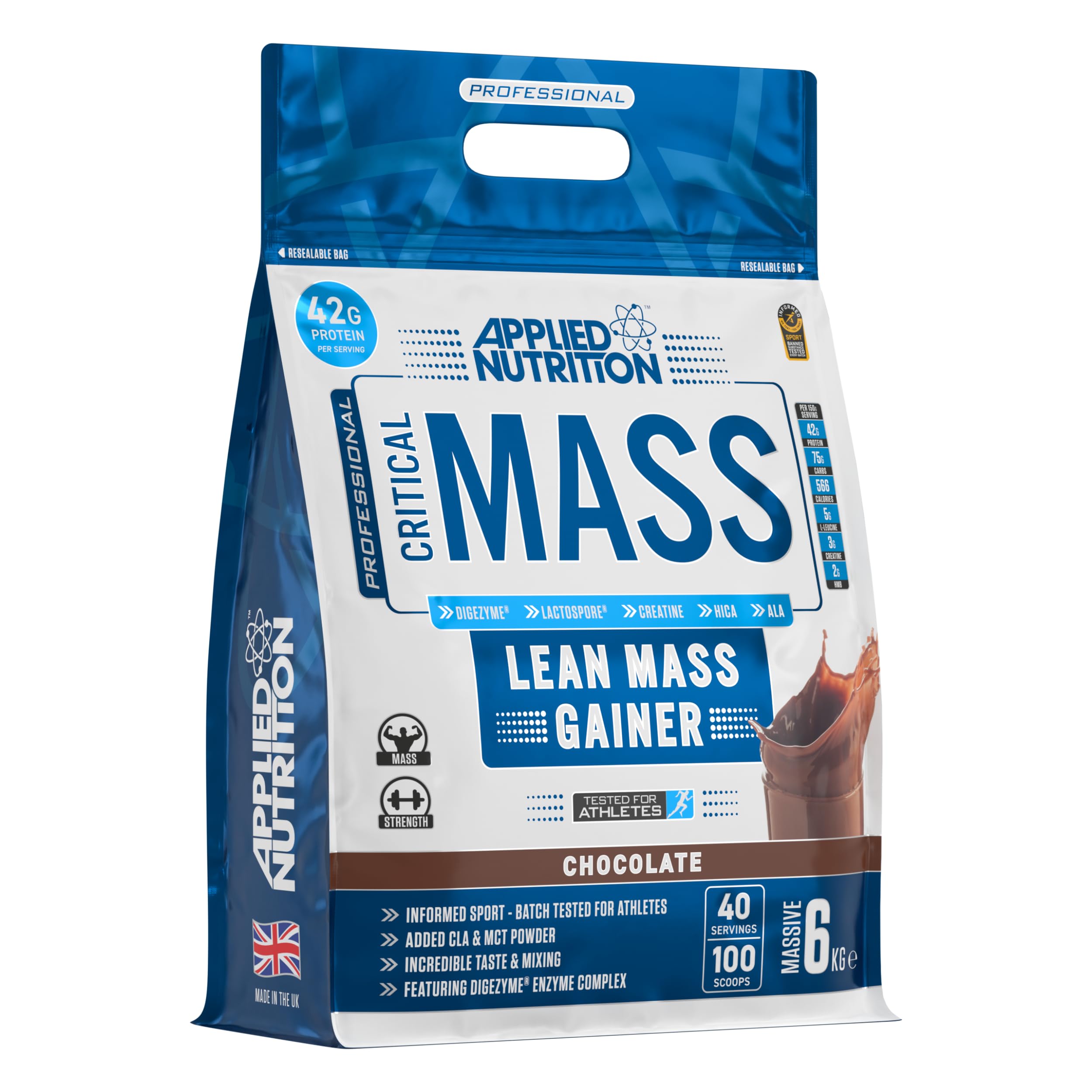 Applied NutritionCritical Mass Professional - Weight Gain Protein Powder, High Calorie Weight Gainer, Lean Mass (6kg - 40 Servings) (Chocolate)