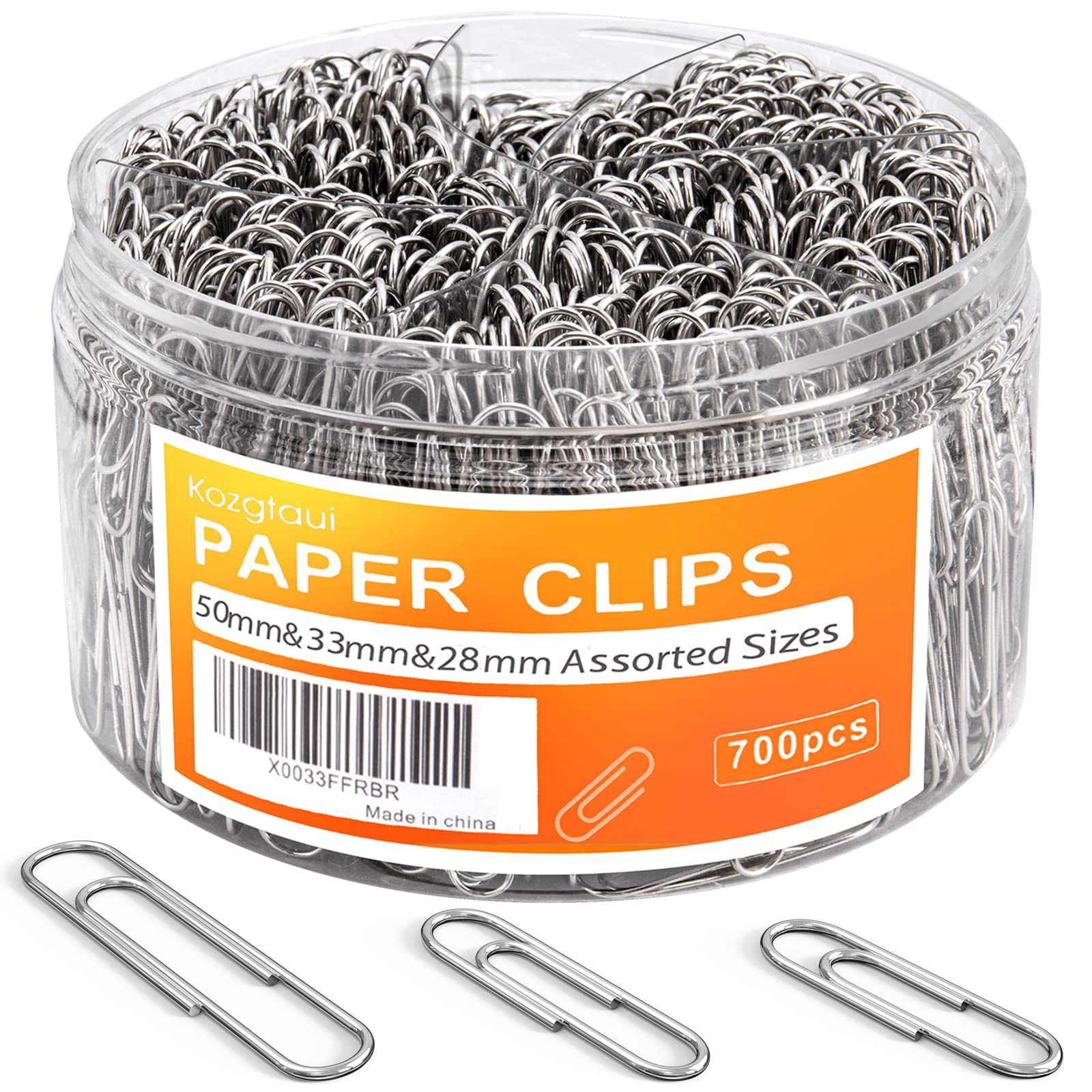 700 Paper Clips, Assorted Sizes Medium and Jumbo Size, for Office School and Home Use(28 mm, 33mm, 50 mm) (Silver)